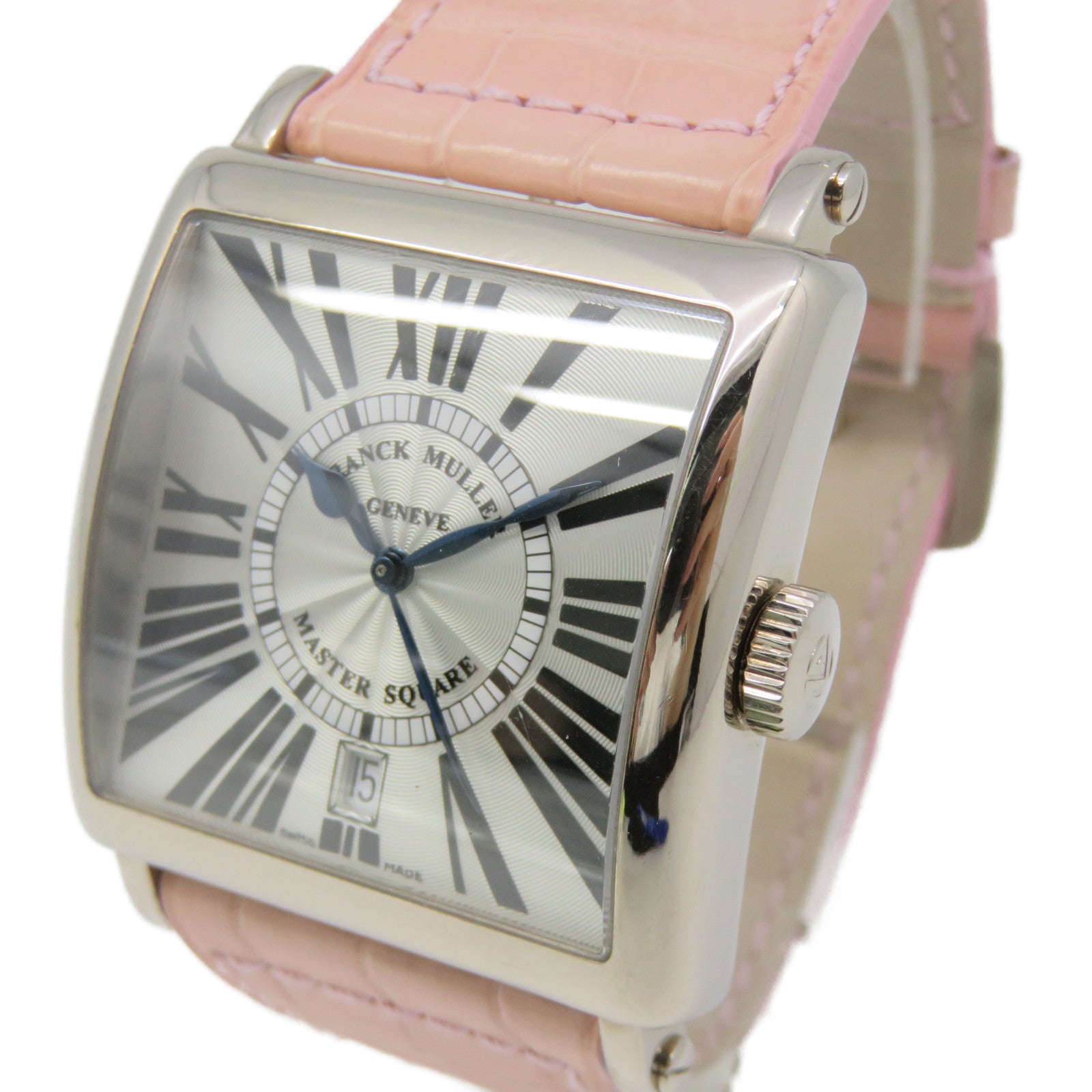 FRANCK MULLER Master Square Watch不鏽鋼/鱷魚皮革帶自動機芯手錶米白色/粉紅色