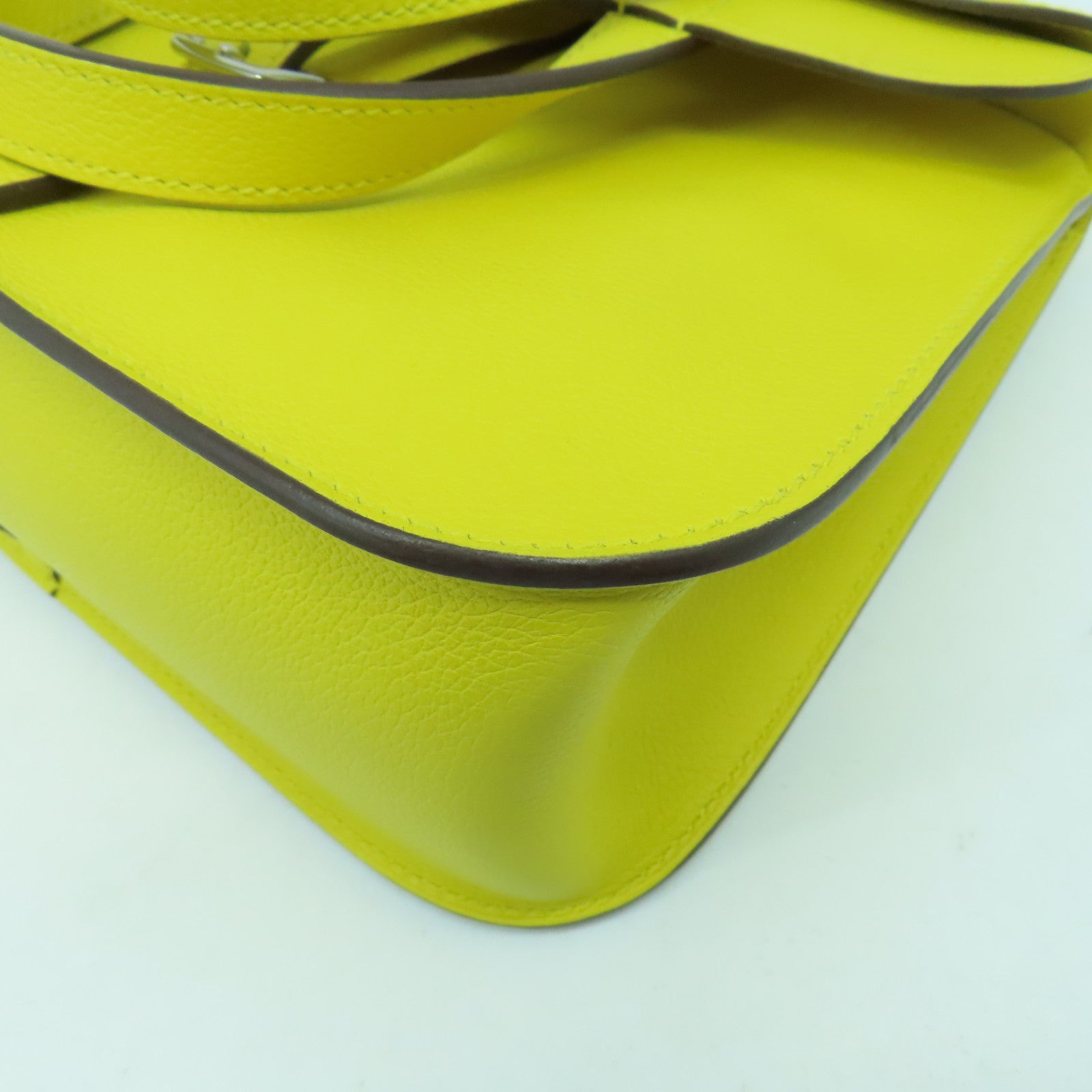 HERMES Evercolor皮革Halzan 25銀扣手挽肩背兩用袋Jaune De Naples那不勒斯黄色