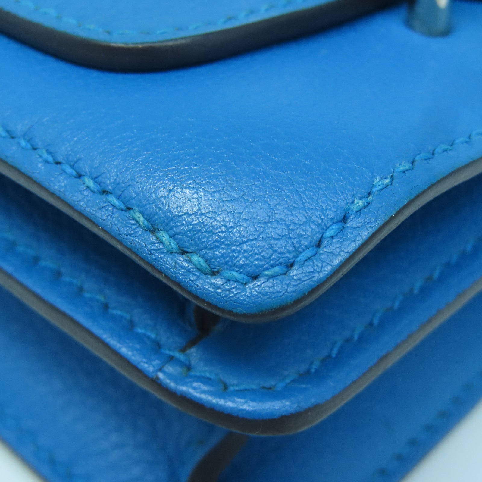 HERMES Evercolor Leather Mini Roulis Silver Buckle Shoulder Bag Tanzania Blue