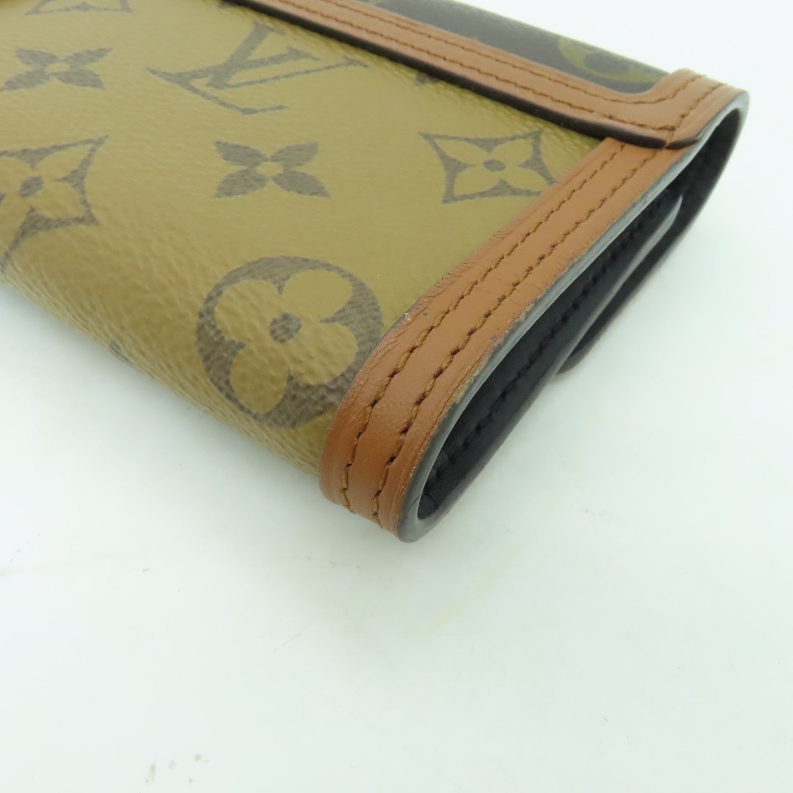 LOUIS VUITTON Monogram Reverse Dauphine Compact Wallet金扣錢包棕色