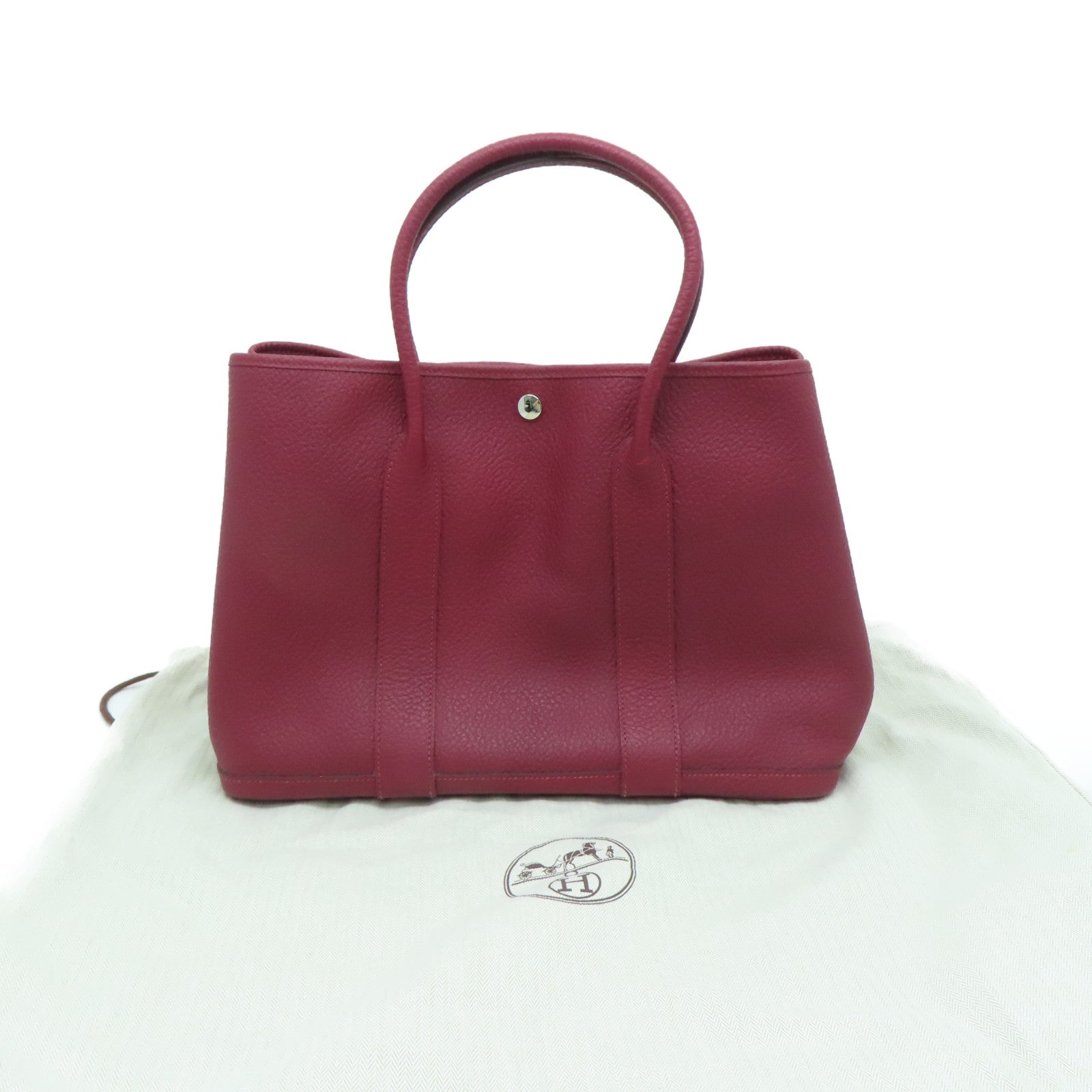 HERMES 【激減優惠】Negonda皮革GardenParty PM銀扣手挽袋酒紅色