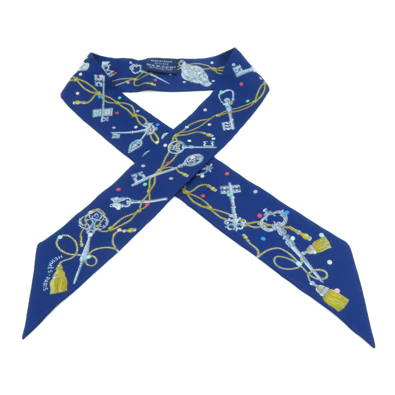 HERMES 【激減優惠】絲質Twilly絲巾藍色
