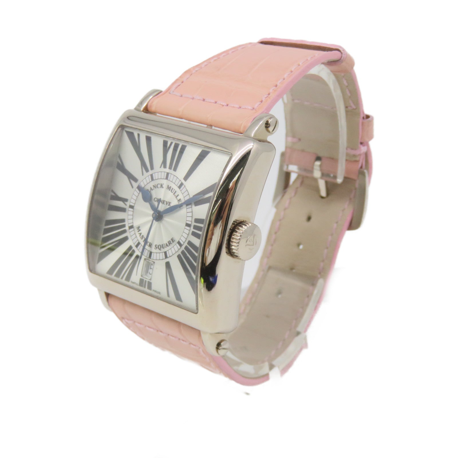 FRANCK MULLER Master Square Watch不鏽鋼/鱷魚皮革帶自動機芯手錶米白色/粉紅色
