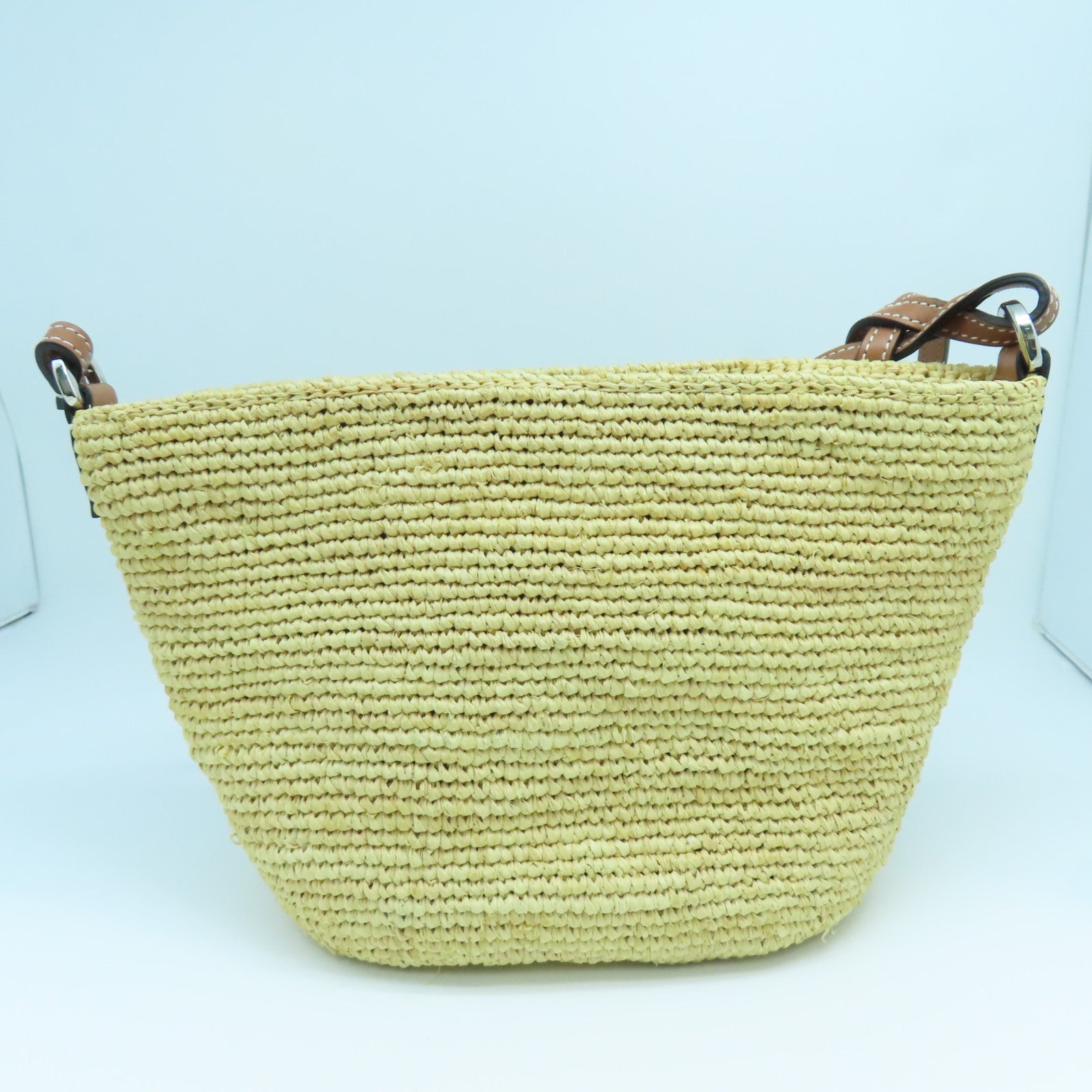 LOEWE 酒椰/皮革Basket Shoulder Bag銀扣肩背袋黃色/啡色