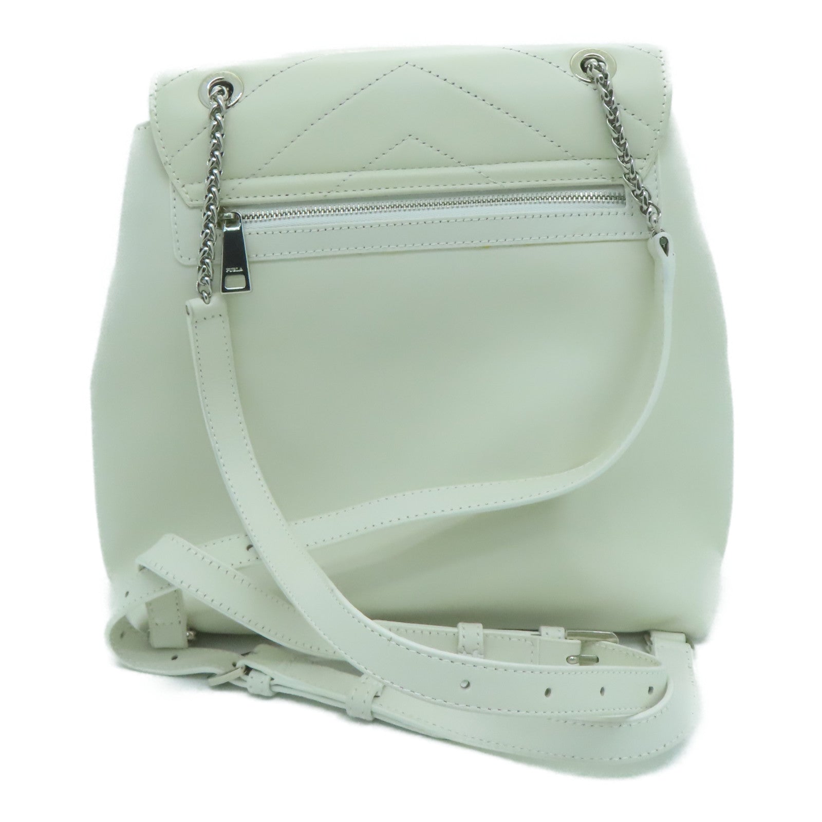 Furla Leather Backpack Silver Buckle White