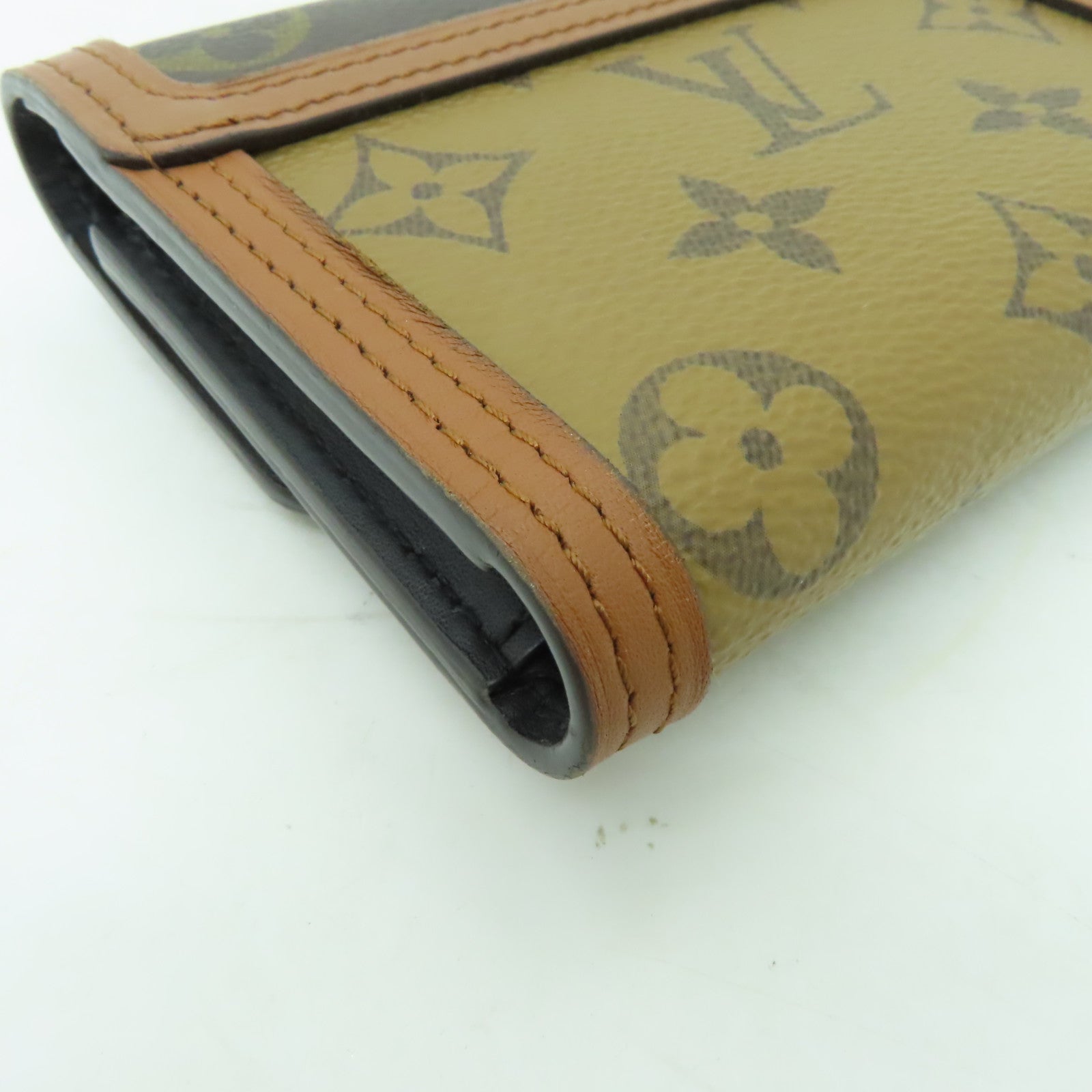 LOUIS VUITTON Monogram Reverse Dauphine Compact Wallet金扣錢包棕色