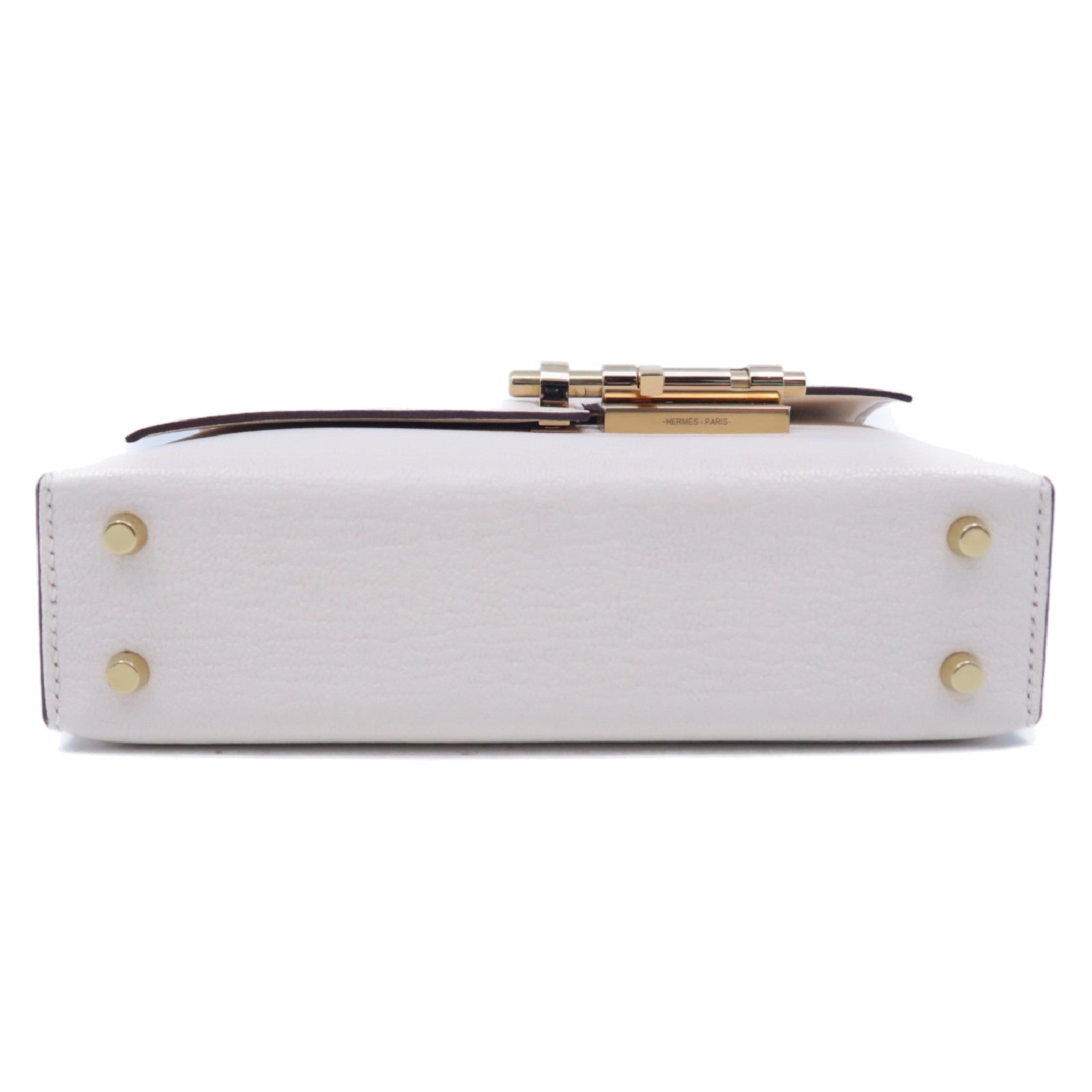 HERMES Chevre皮革Mini Verrou金扣鏈帶肩背袋Nata奶油白色