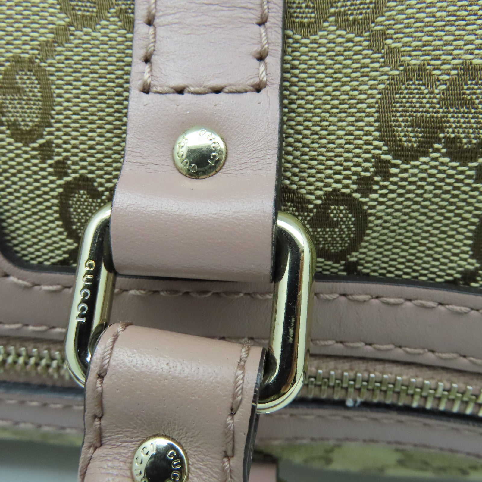 GUCCI 帆布2way Shoulder Bag金扣手挽肩背兩用袋啡色/粉紅色