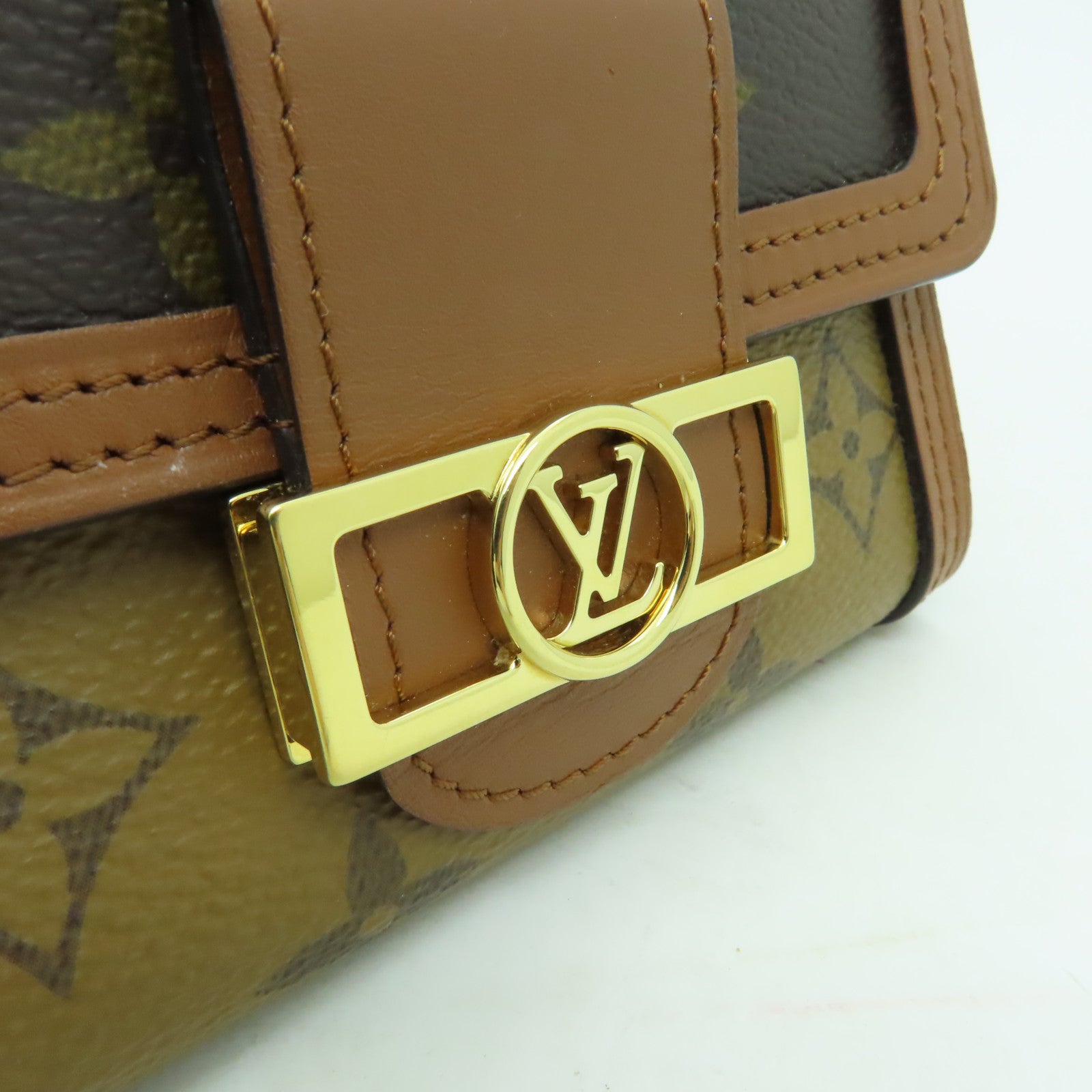 LOUIS VUITTON Monogram Reverse Dauphine Compact Wallet金扣錢包棕色
