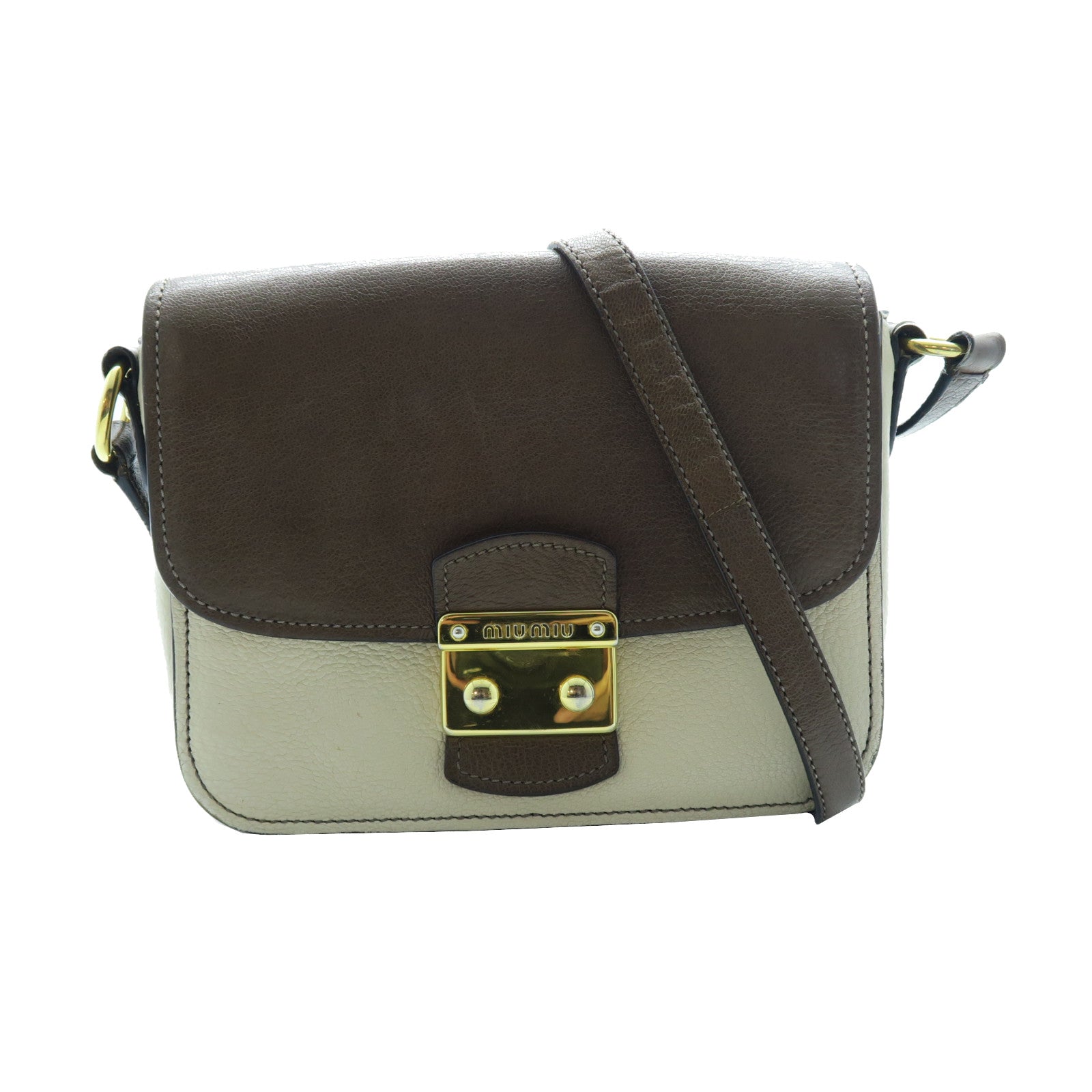 Miu Miu 牛皮皮革Shoulder Bag金扣肩背袋啡色/淺褐色