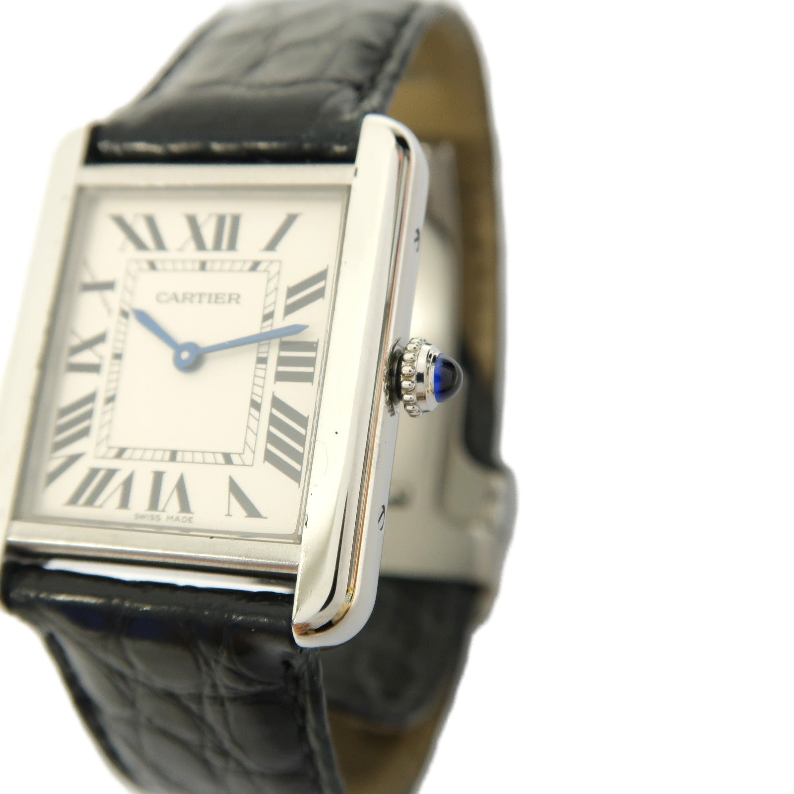 CARTIER Tank Solo不鏽鋼/皮革帶手錶石英機芯米色