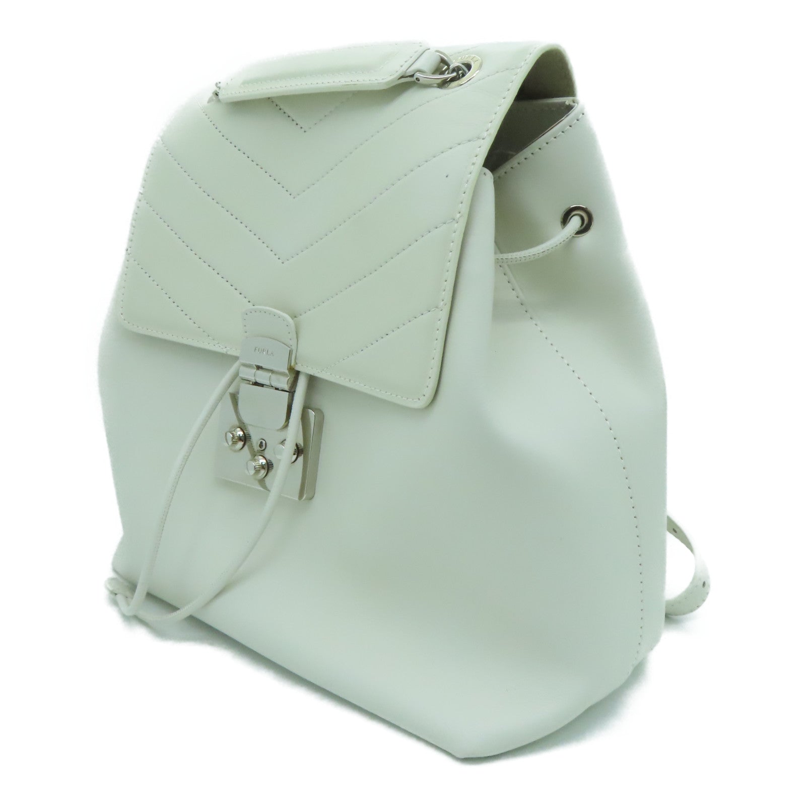 Furla Leather Backpack Silver Buckle White