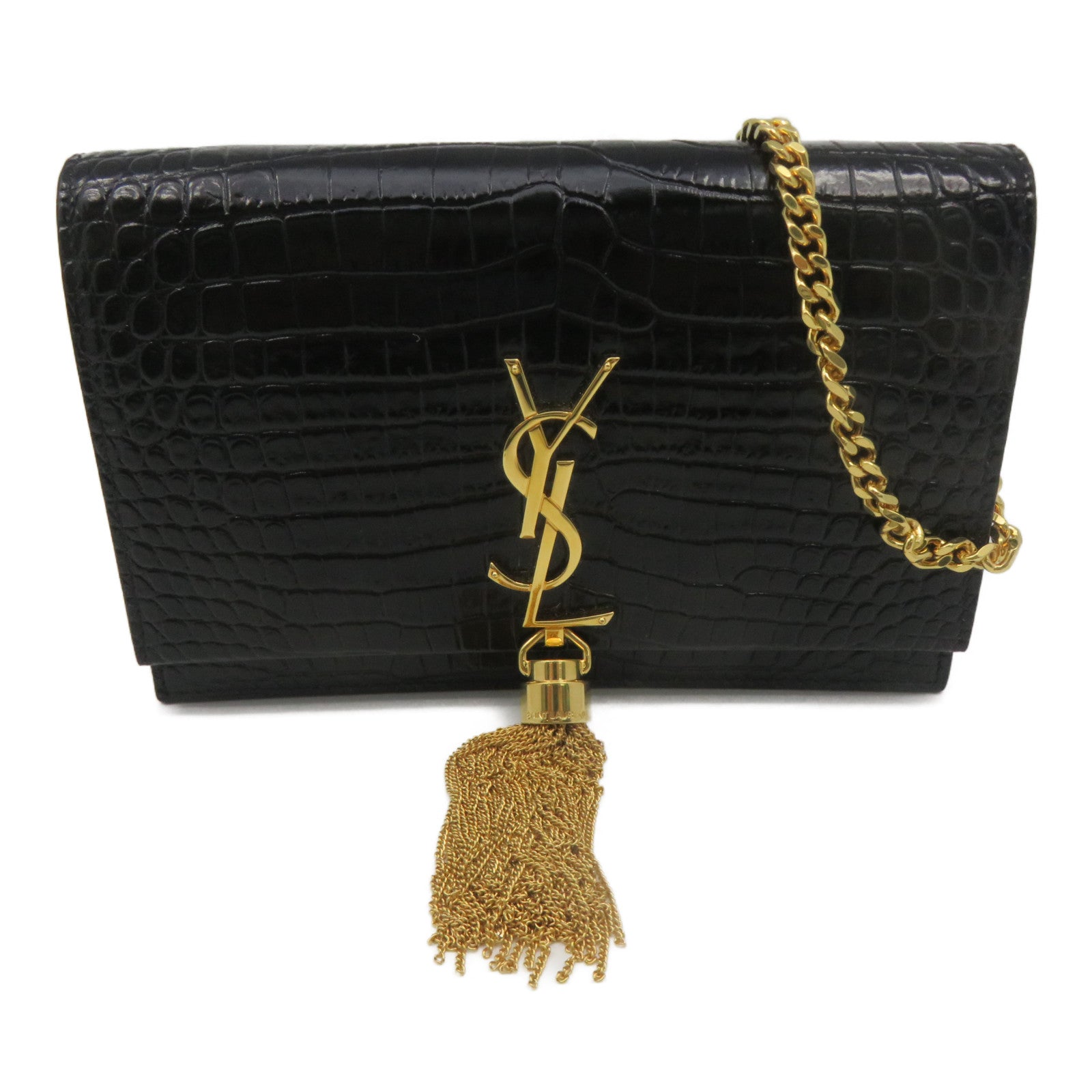 SAINT LAURENT 牛皮皮革Chain Shoulder金扣鏈帶肩背袋黑色