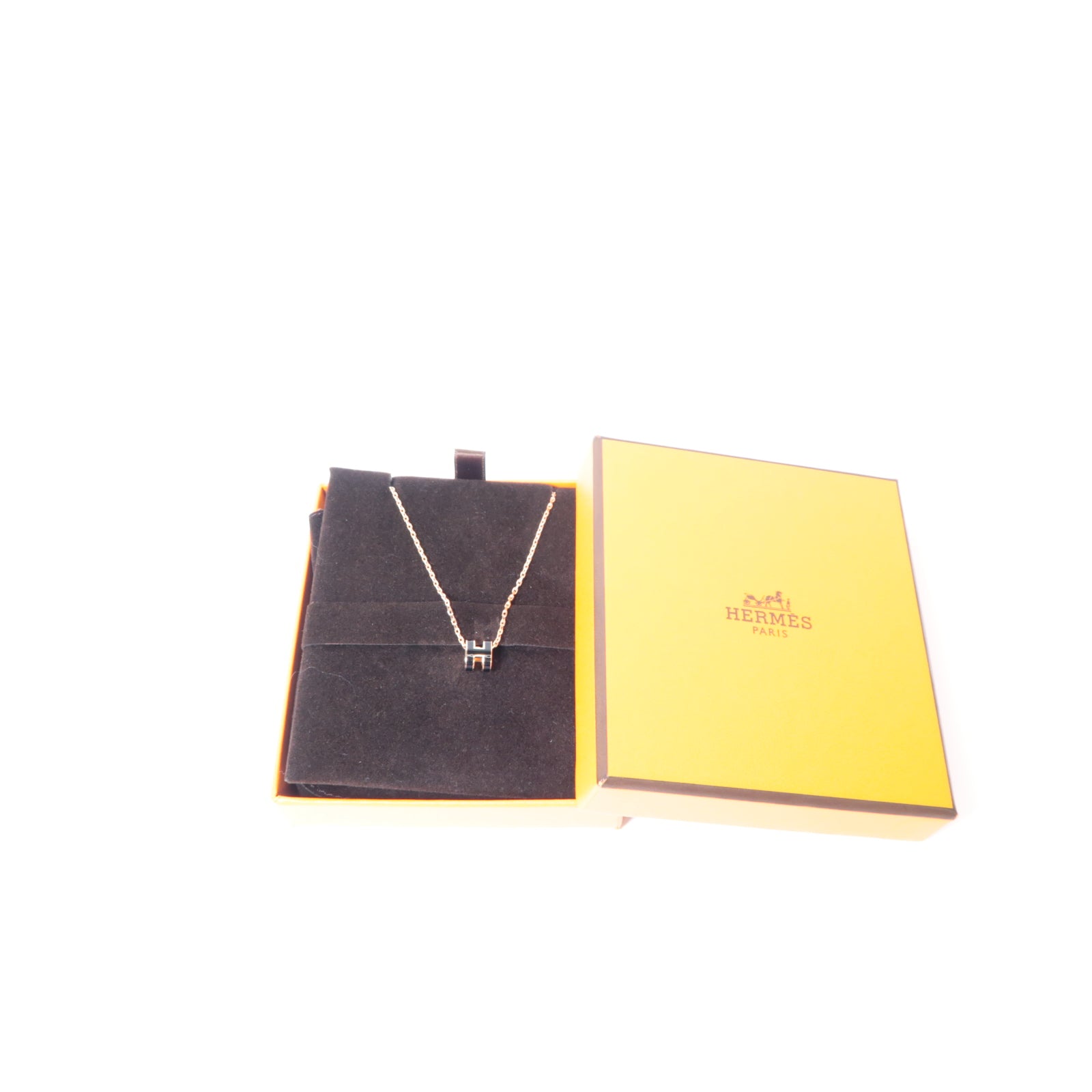 HERMES 金屬Mini Pop H Necklace項鍊粉金色/黑色