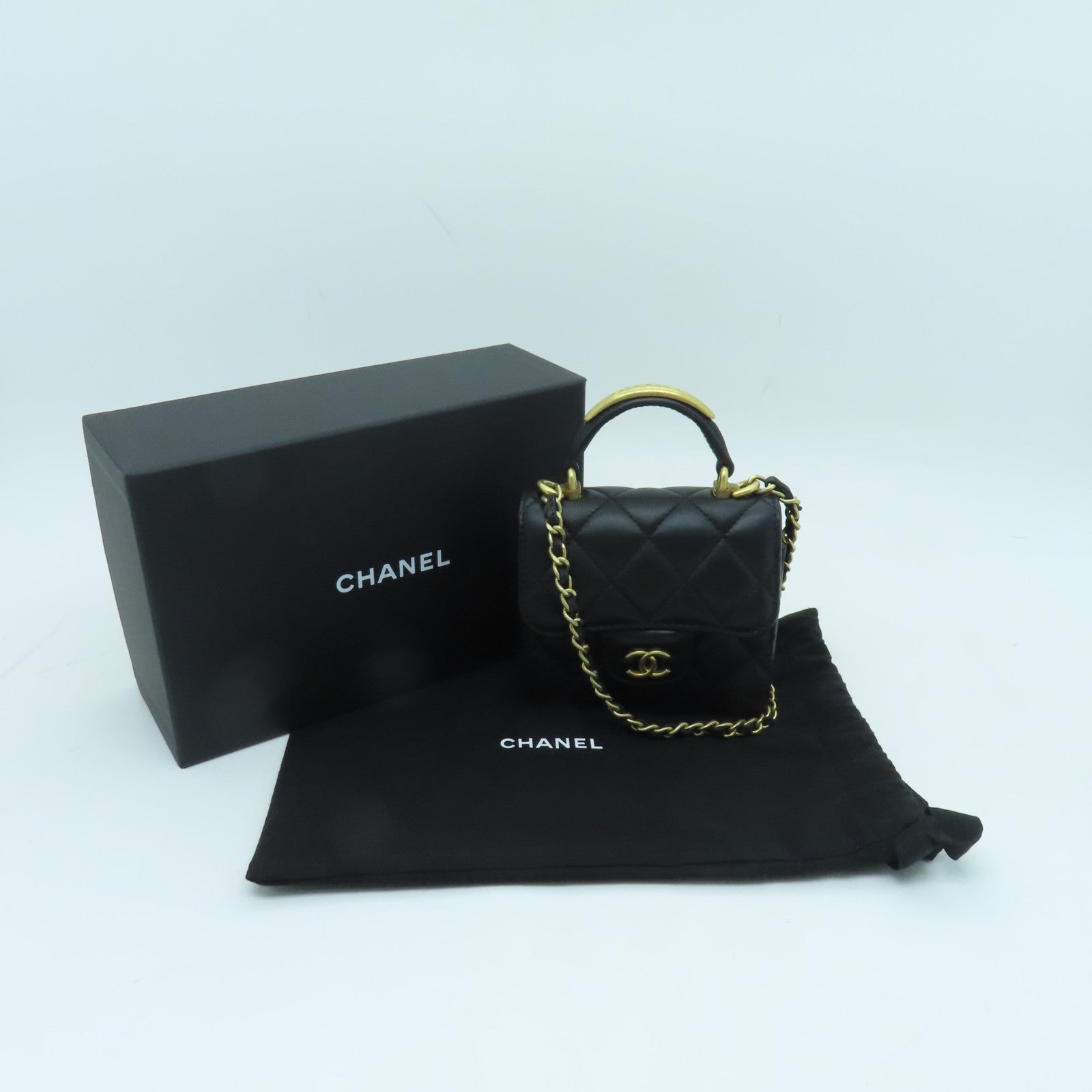 CHANEL 菱格羊皮皮革Chain Shoulder Bag金扣鏈帶肩背袋黑色