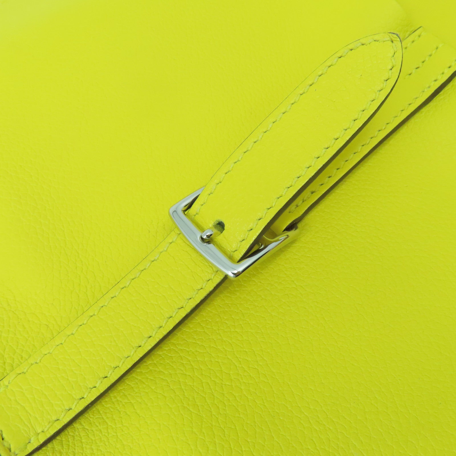 HERMES Evercolor皮革Halzan 25銀扣手挽肩背兩用袋Jaune De Naples那不勒斯黄色