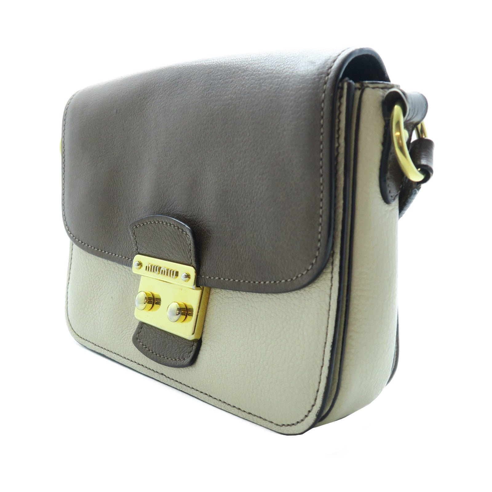 Miu Miu 牛皮皮革Shoulder Bag金扣肩背袋啡色/淺褐色