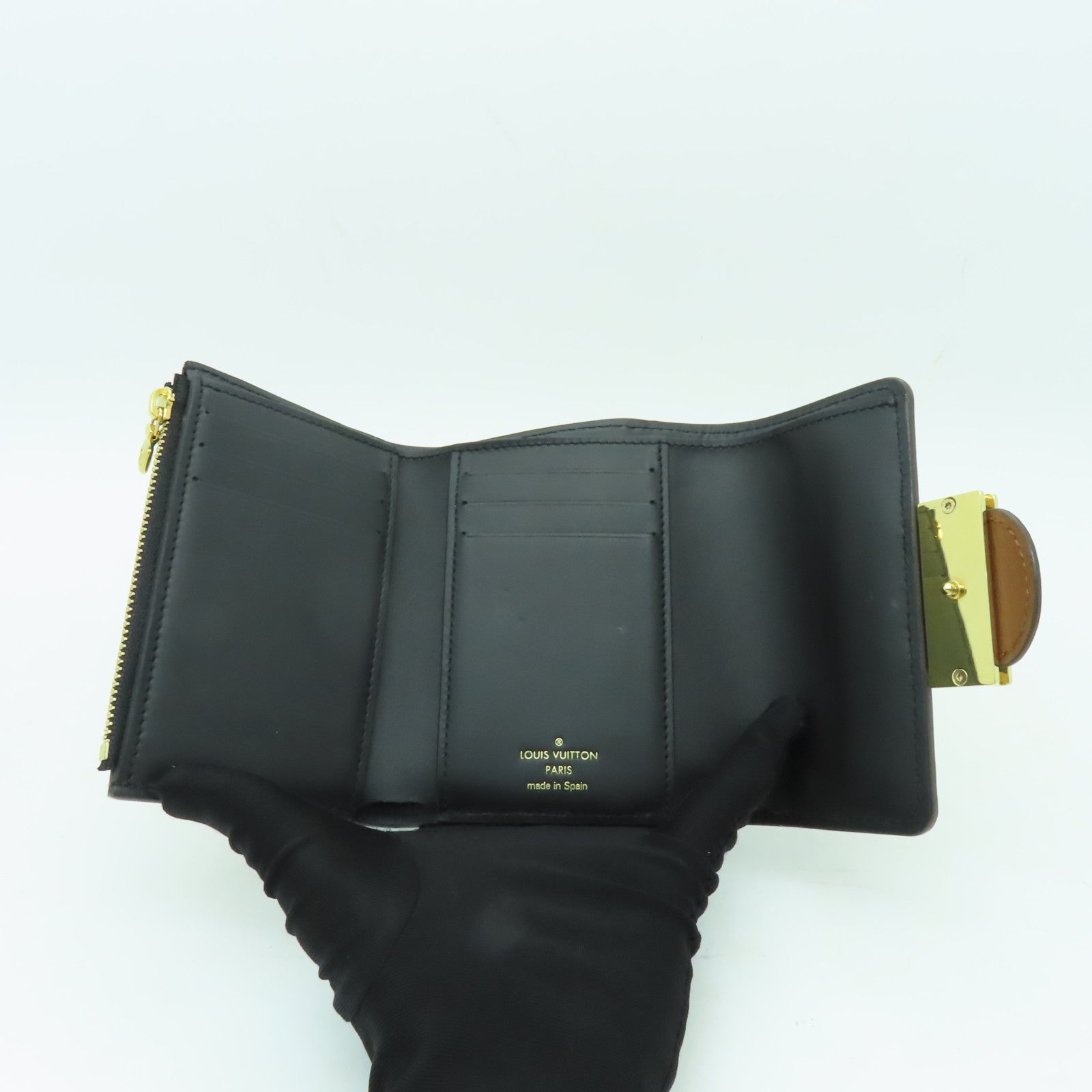 LOUIS VUITTON Monogram Reverse Dauphine Compact Wallet金扣錢包棕色