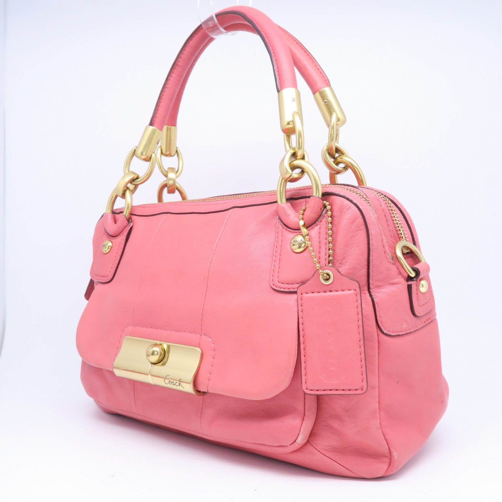 COACH 【激減優惠】牛皮皮革Hand Bag金扣手挽肩背兩用袋粉紅色