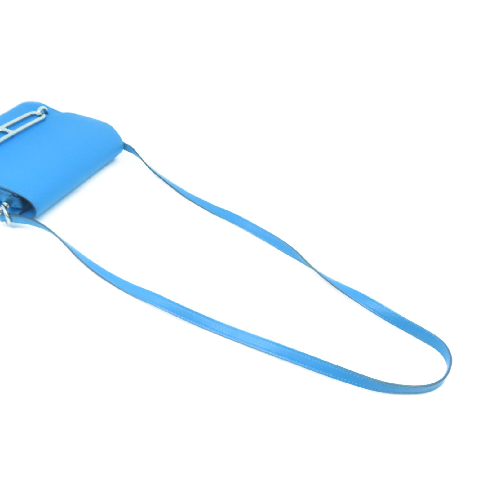 HERMES Evercolor Leather Mini Roulis Silver Buckle Shoulder Bag Tanzania Blue