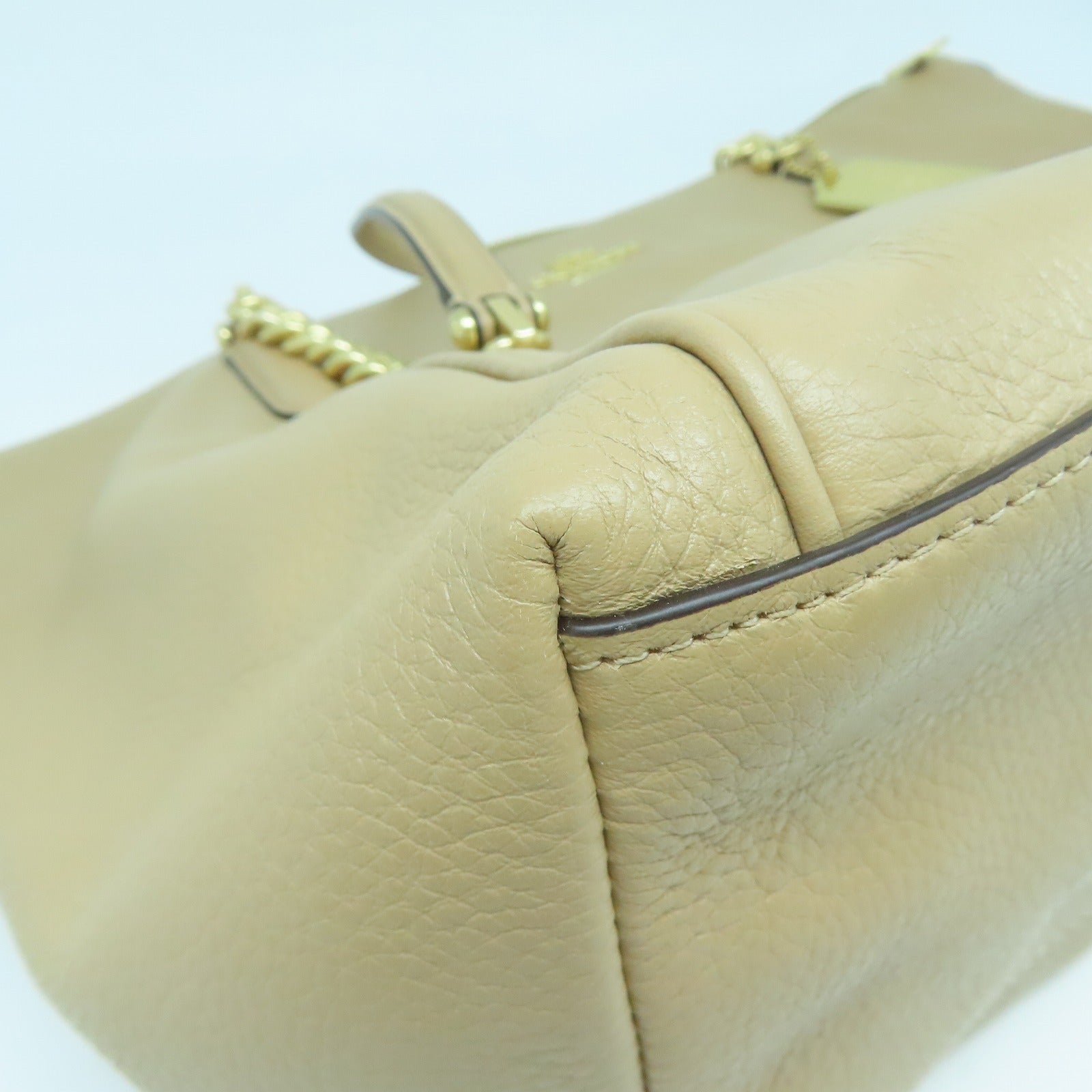 COACH 牛皮皮革Shoulder Bag金扣鏈帶肩背袋杏色