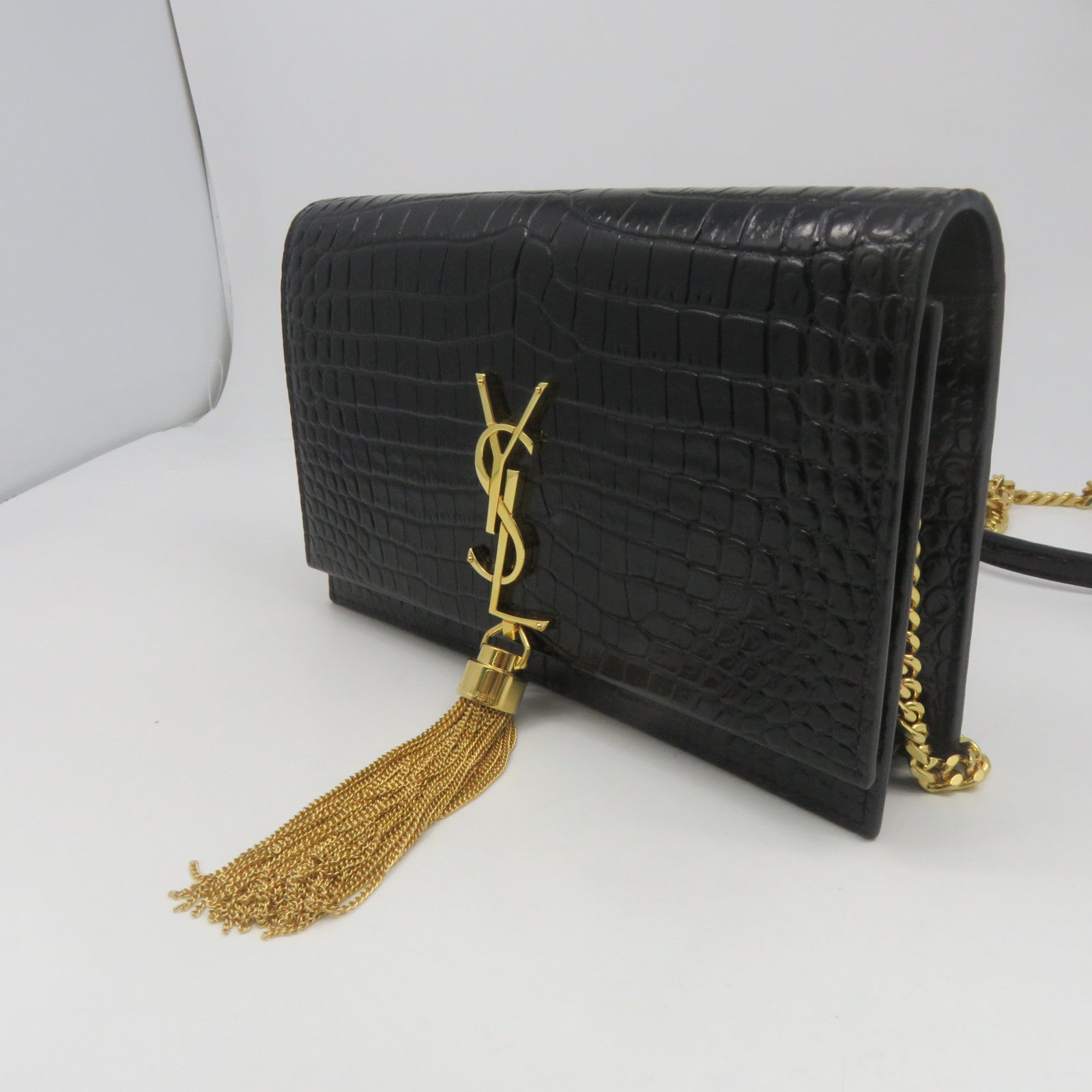 SAINT LAURENT 牛皮皮革Chain Shoulder金扣鏈帶肩背袋黑色