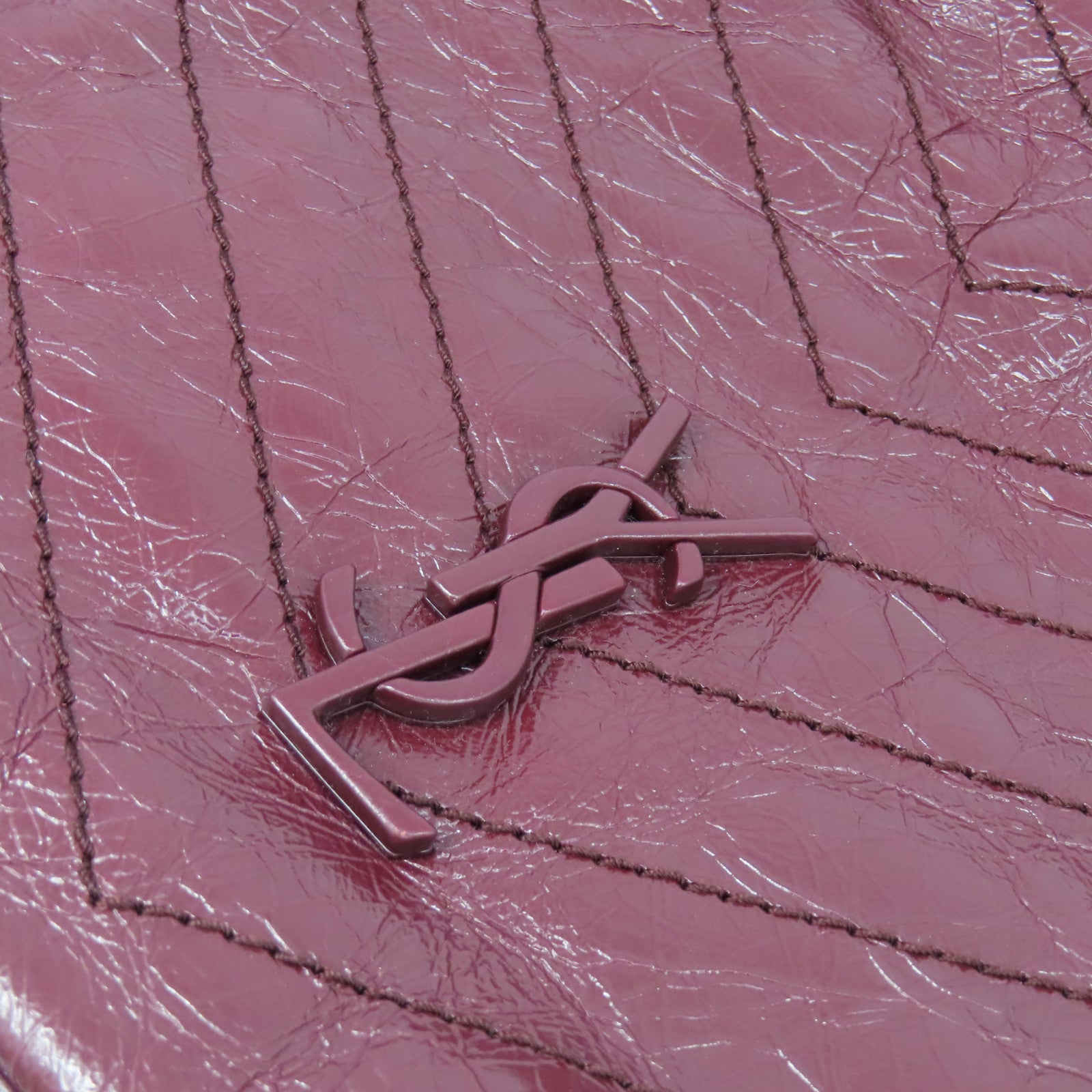 SAINT LAURENT 斜紋牛皮皮革Niki Shopping Medium銀扣鏈帶肩背袋紅色