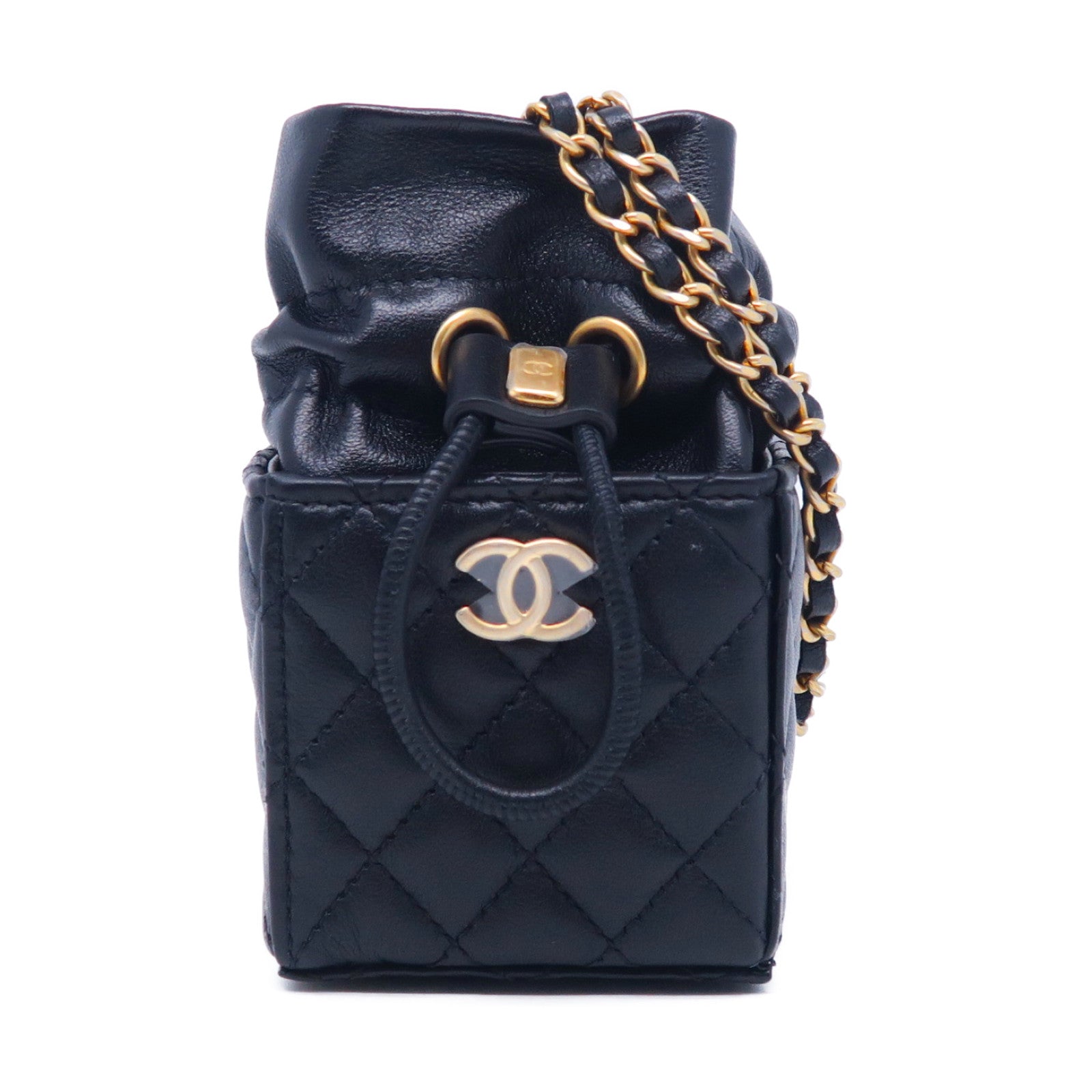 CHANEL 【激減優惠】菱格羊皮皮革Mini Chain Bag金扣鏈帶肩背袋黑色