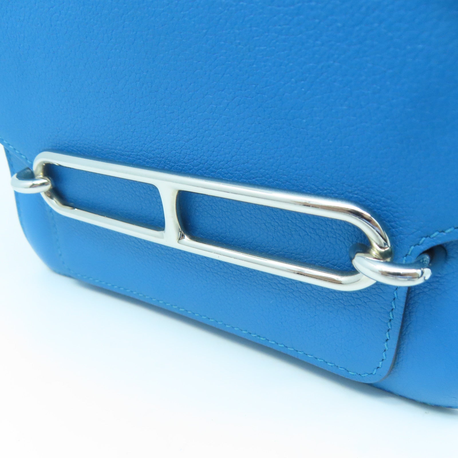 HERMES Evercolor Leather Mini Roulis Silver Buckle Shoulder Bag Tanzania Blue