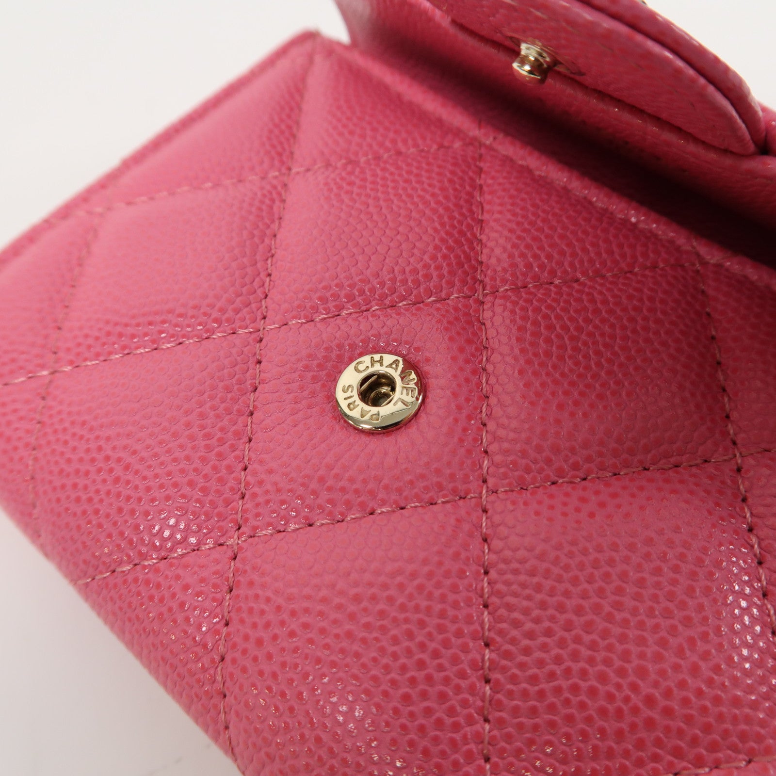 CHANEL 菱格Caviar皮革Classic Flap Coin Purse金扣零錢包粉紅色