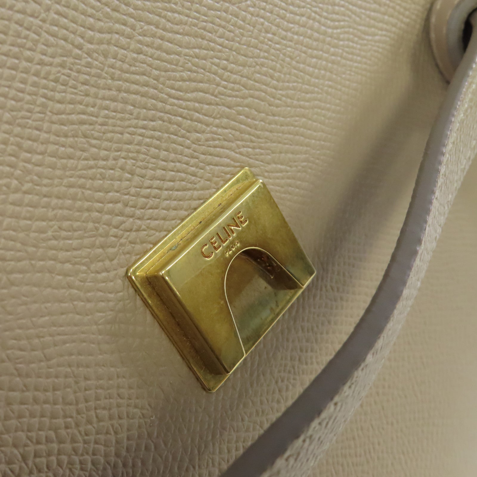 CELINE 牛皮皮革Micro Belt Bag 2Way Shoulder Bag金扣手挽肩背兩用袋杏色