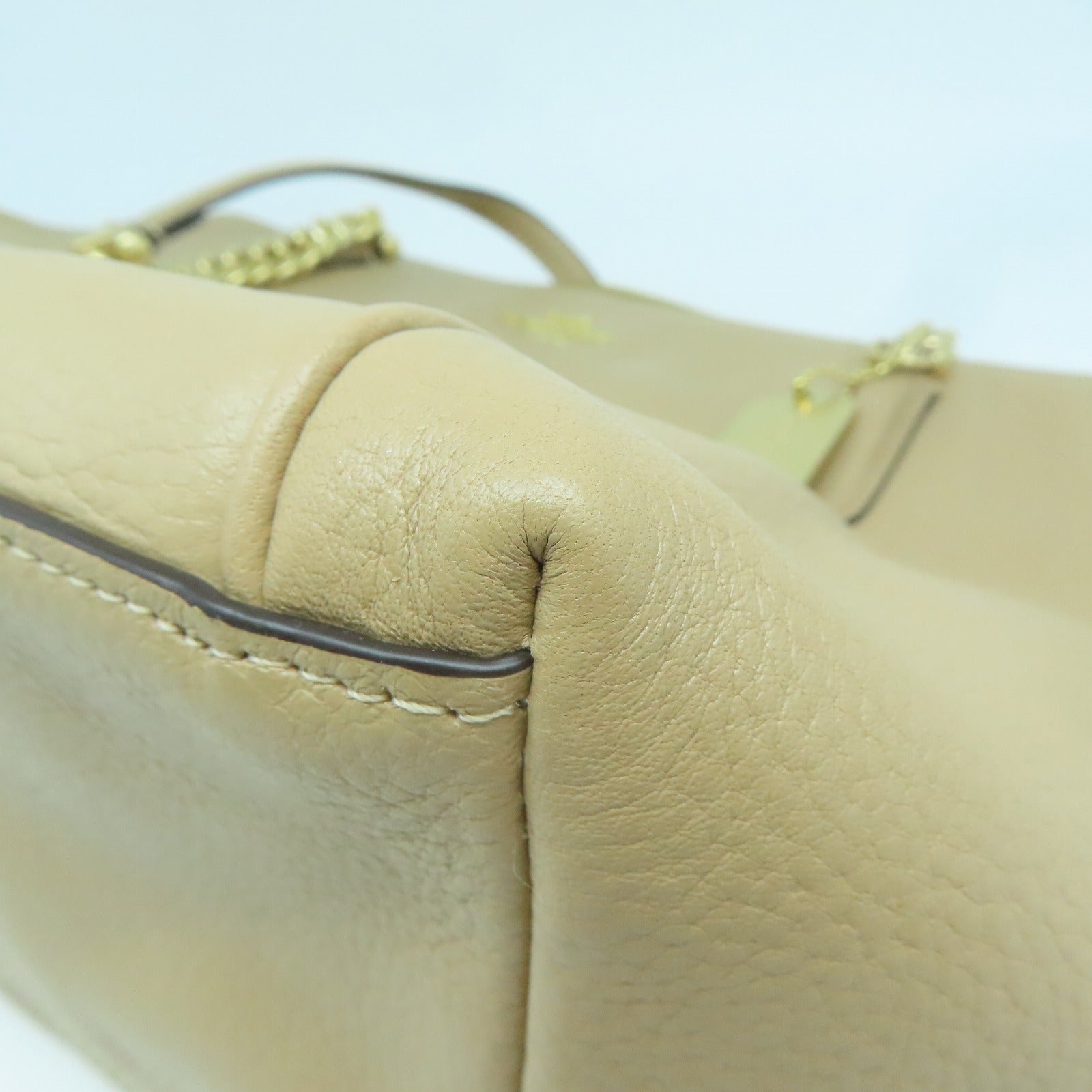 COACH 牛皮皮革Shoulder Bag金扣鏈帶肩背袋杏色
