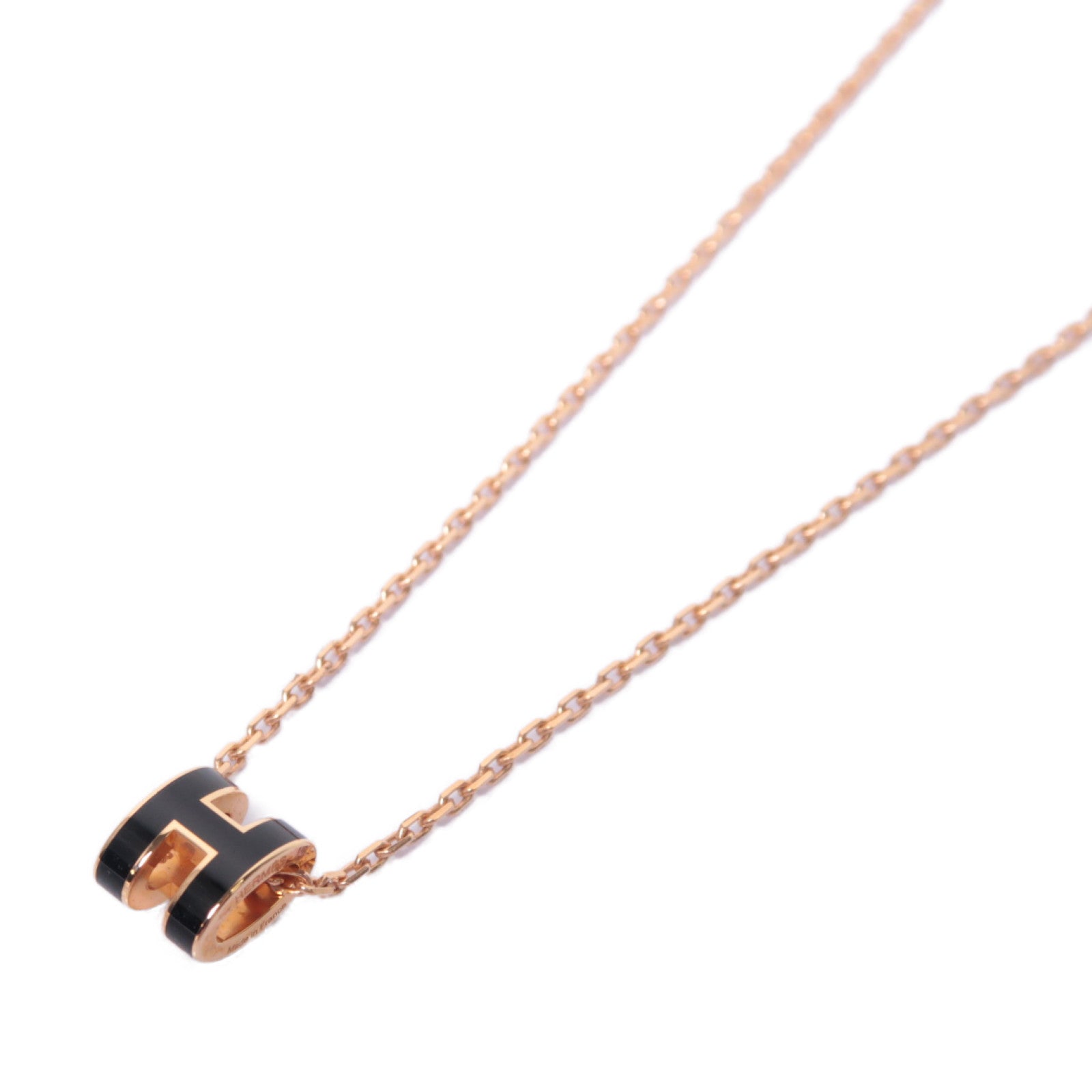 HERMES 金屬Mini Pop H Necklace項鍊粉金色/黑色