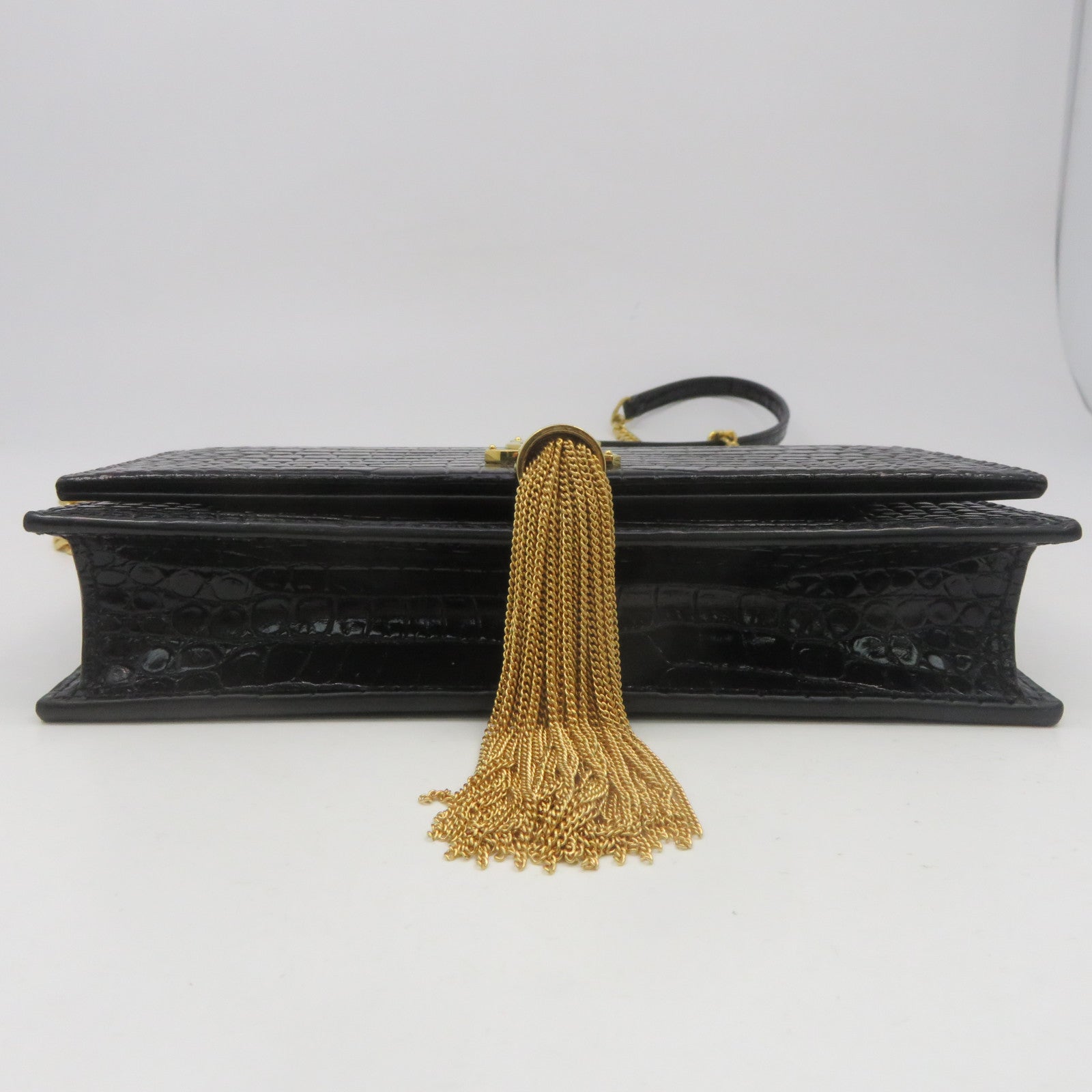 SAINT LAURENT 牛皮皮革Chain Shoulder金扣鏈帶肩背袋黑色