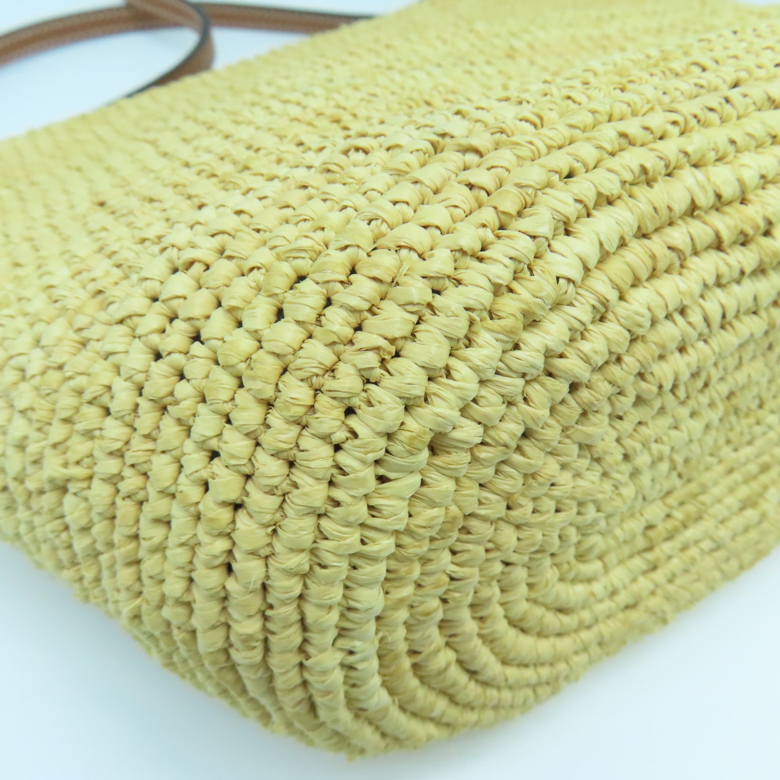 LOEWE 酒椰/皮革Basket Shoulder Bag銀扣肩背袋黃色/啡色