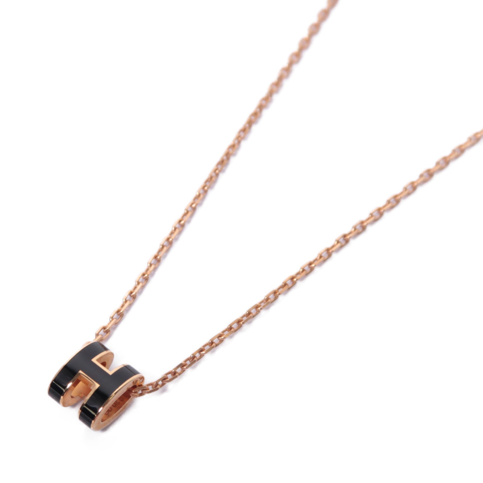 HERMES 金屬Mini Pop H Necklace項鍊粉金色/黑色
