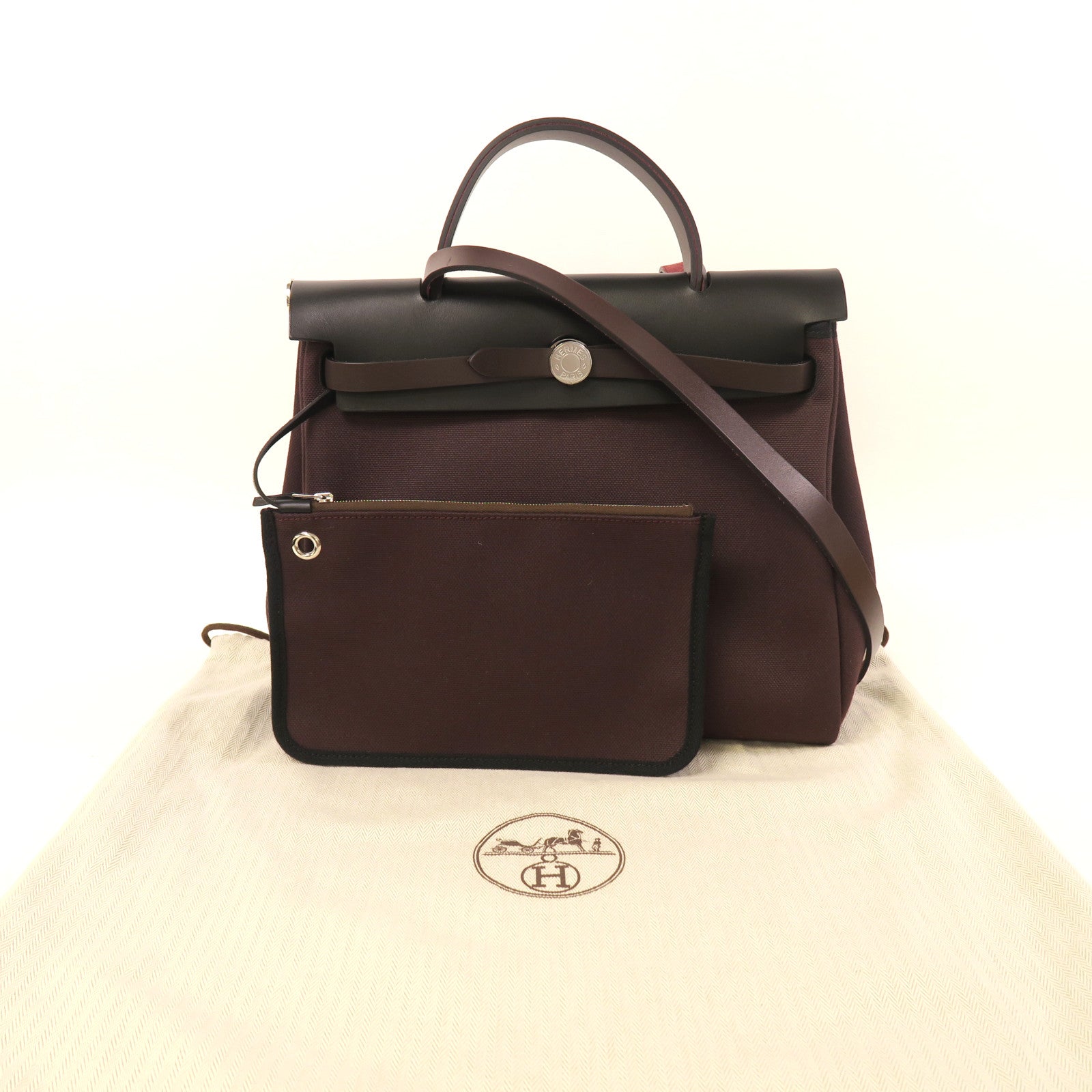 HERMES 帆布Herbag PM銀扣手挽肩背兩用袋Rough H