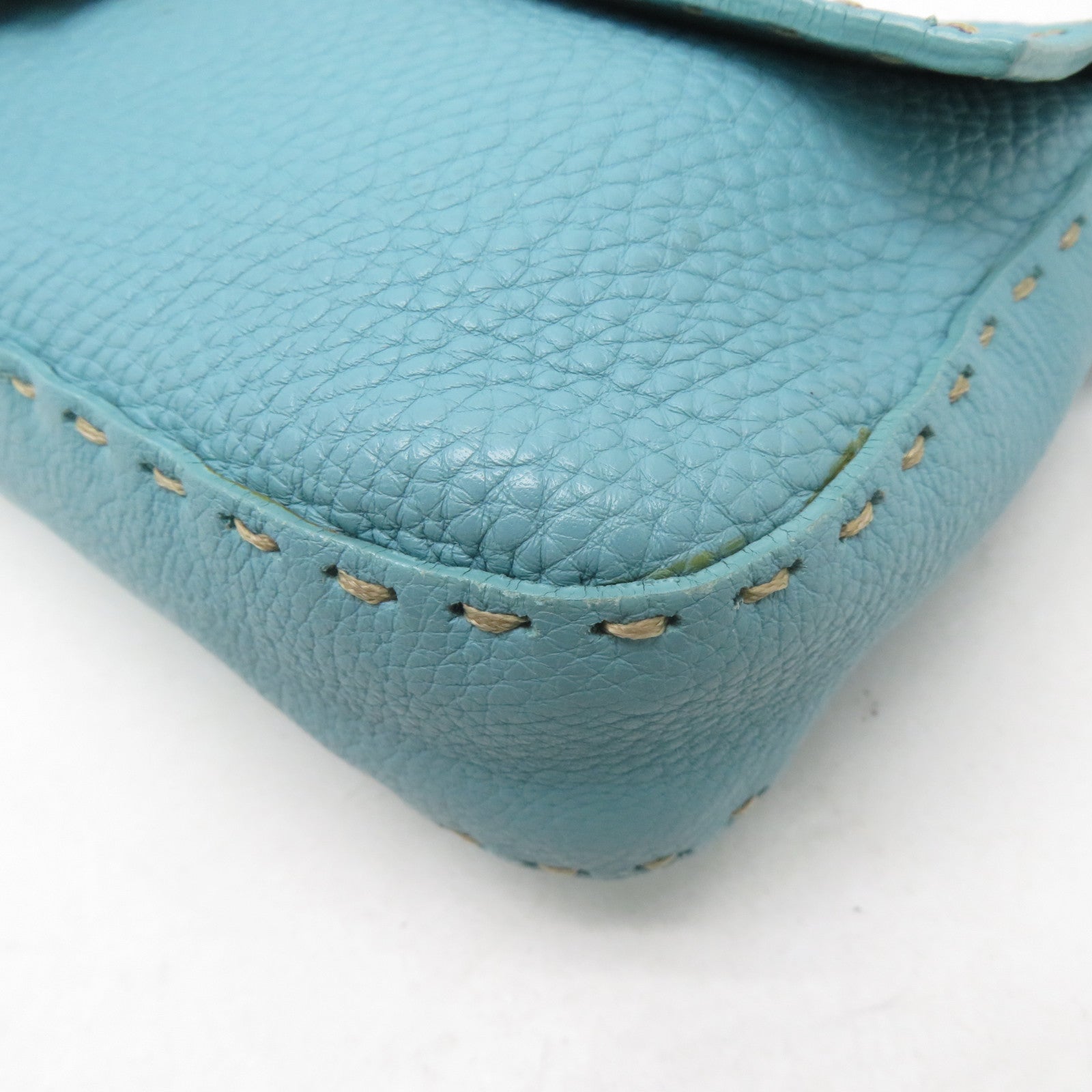 FENDI 牛皮皮革Shoulder Bag銀扣肩背袋藍色