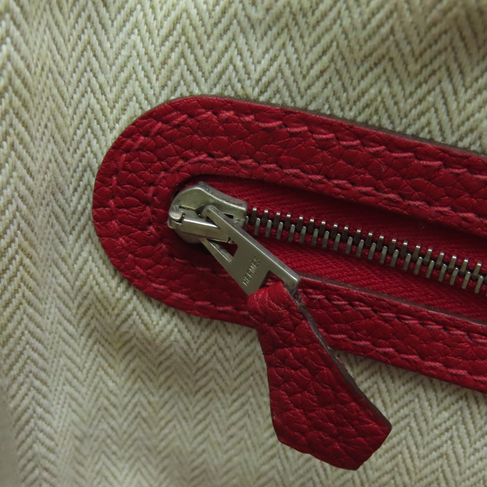 HERMES 【激減優惠】Negonda皮革Garden Party TPM銀扣手挽袋Rouge Garance紅色