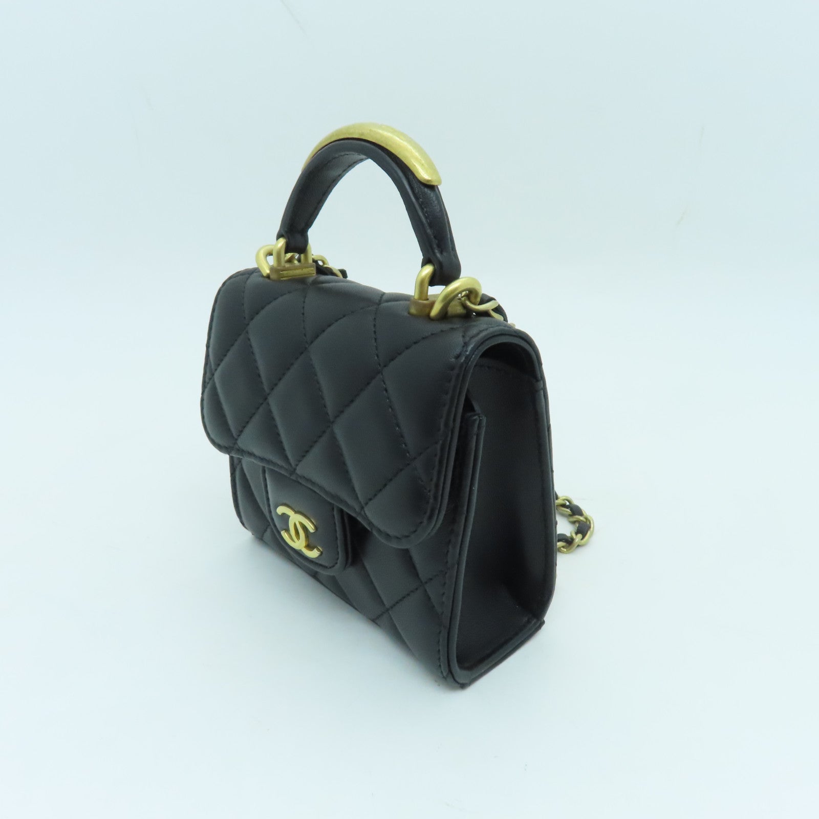 CHANEL 菱格羊皮皮革Chain Shoulder Bag金扣鏈帶肩背袋黑色