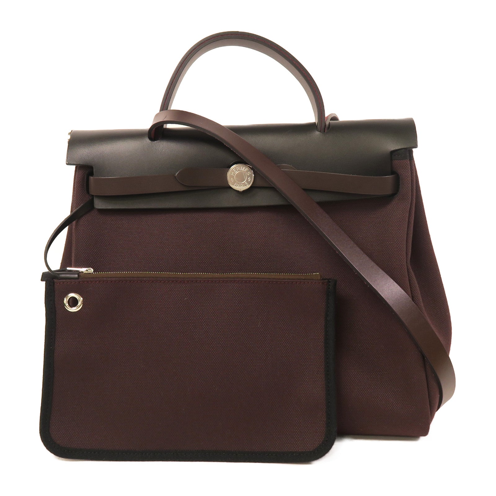 HERMES 帆布Herbag PM銀扣手挽肩背兩用袋Rough H