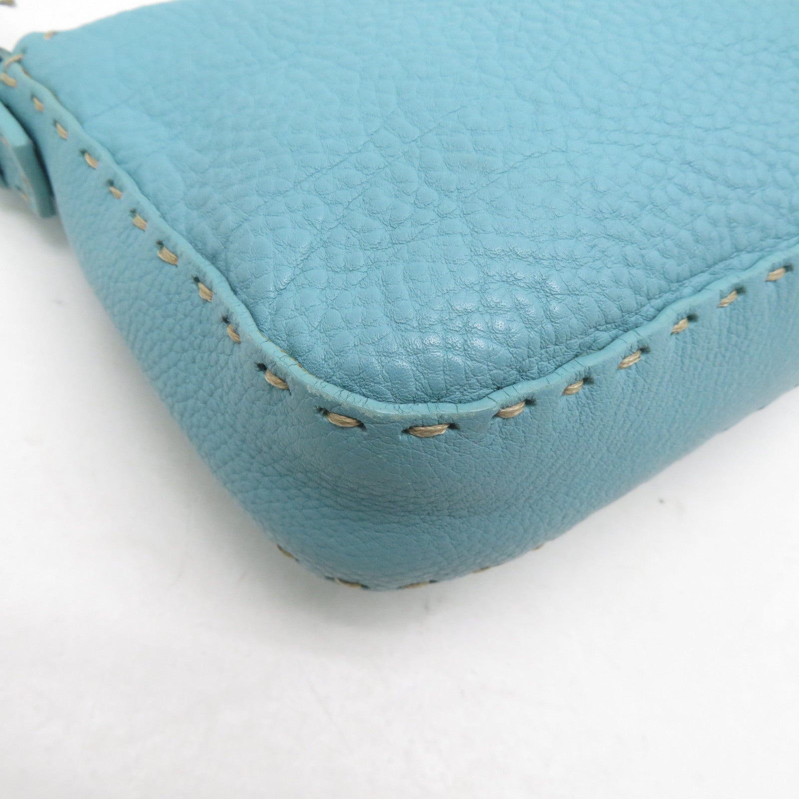 FENDI 牛皮皮革Shoulder Bag銀扣肩背袋藍色