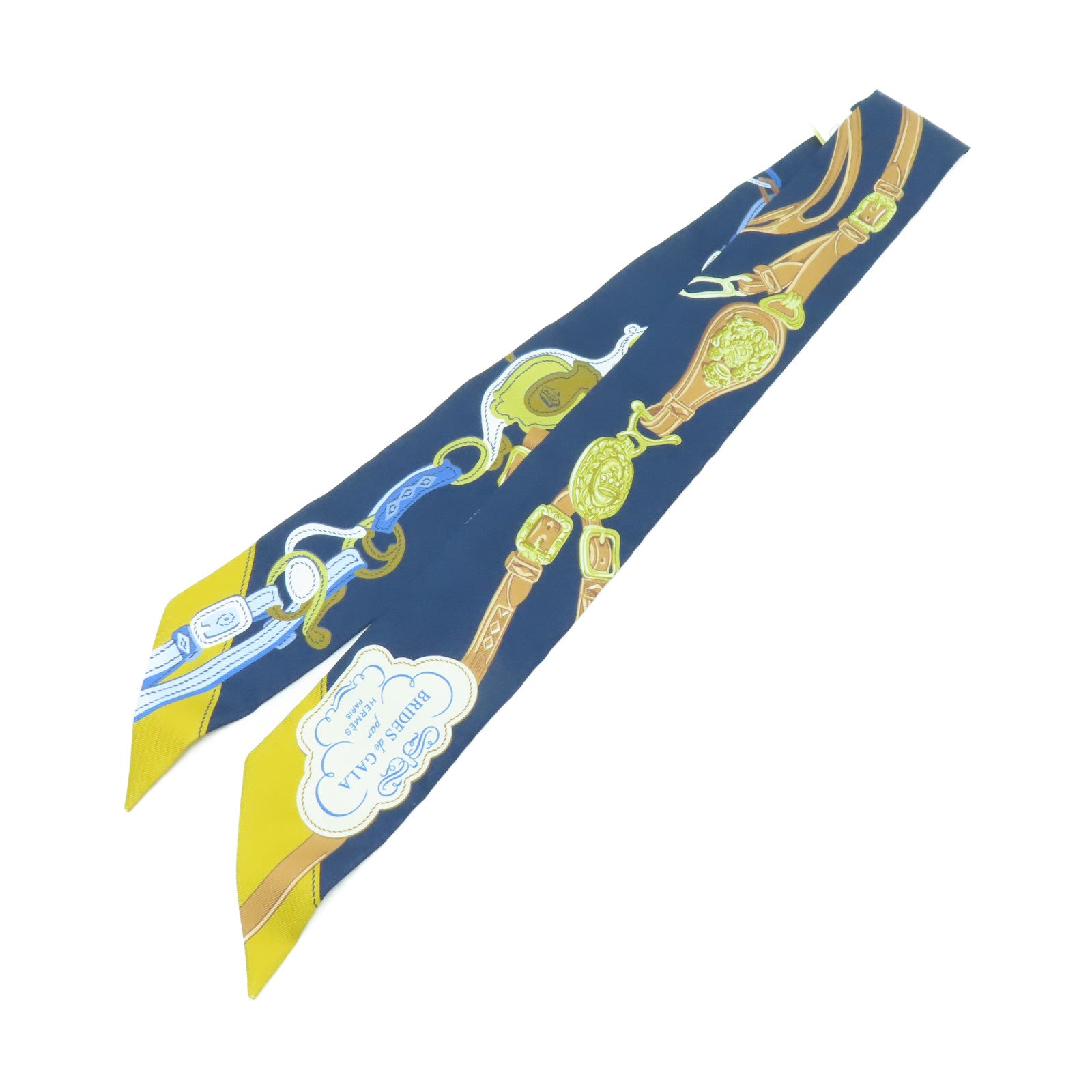 HERMES 【激減優惠】絲質Twilly絲巾深藍色/橙色/金色/啡色