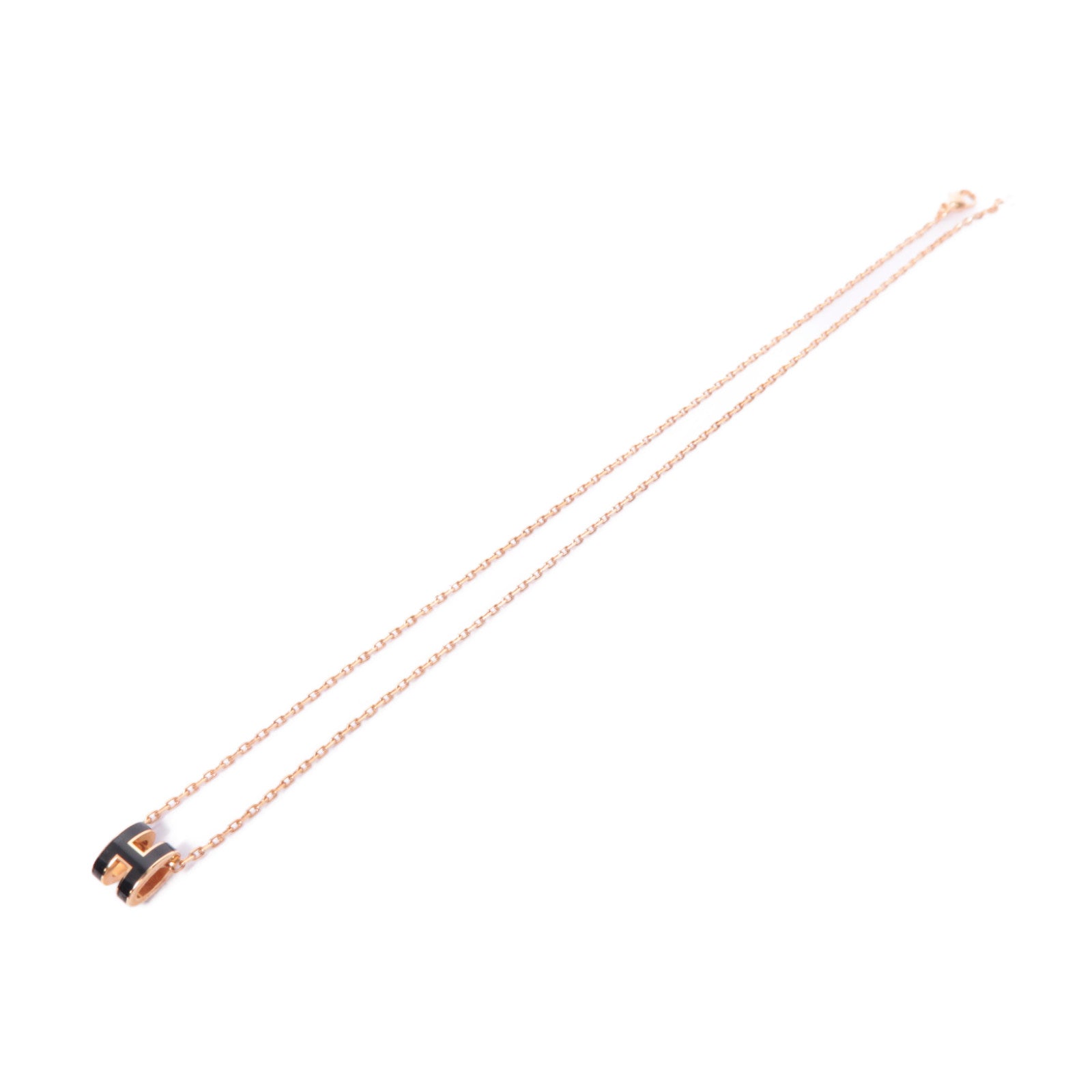 HERMES 金屬Mini Pop H Necklace項鍊粉金色/黑色