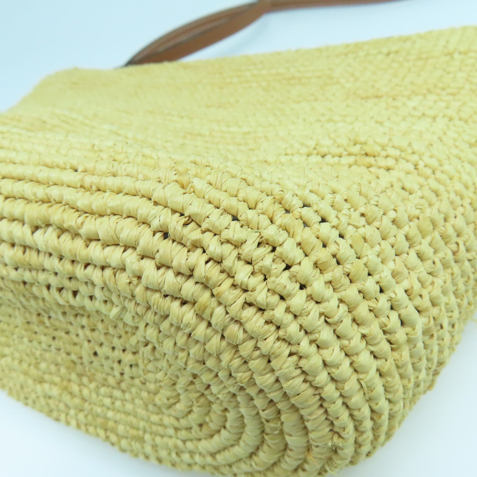 LOEWE 酒椰/皮革Basket Shoulder Bag銀扣肩背袋黃色/啡色