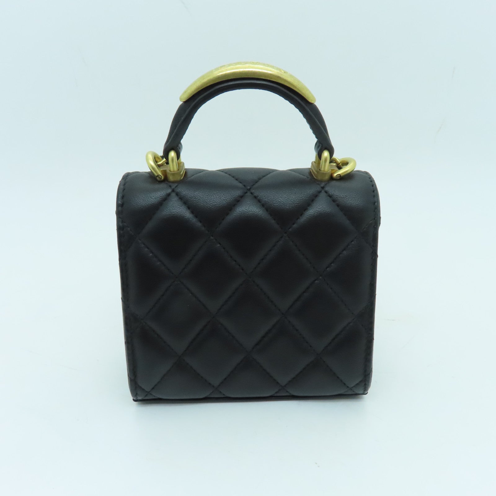 CHANEL 菱格羊皮皮革Chain Shoulder Bag金扣鏈帶肩背袋黑色