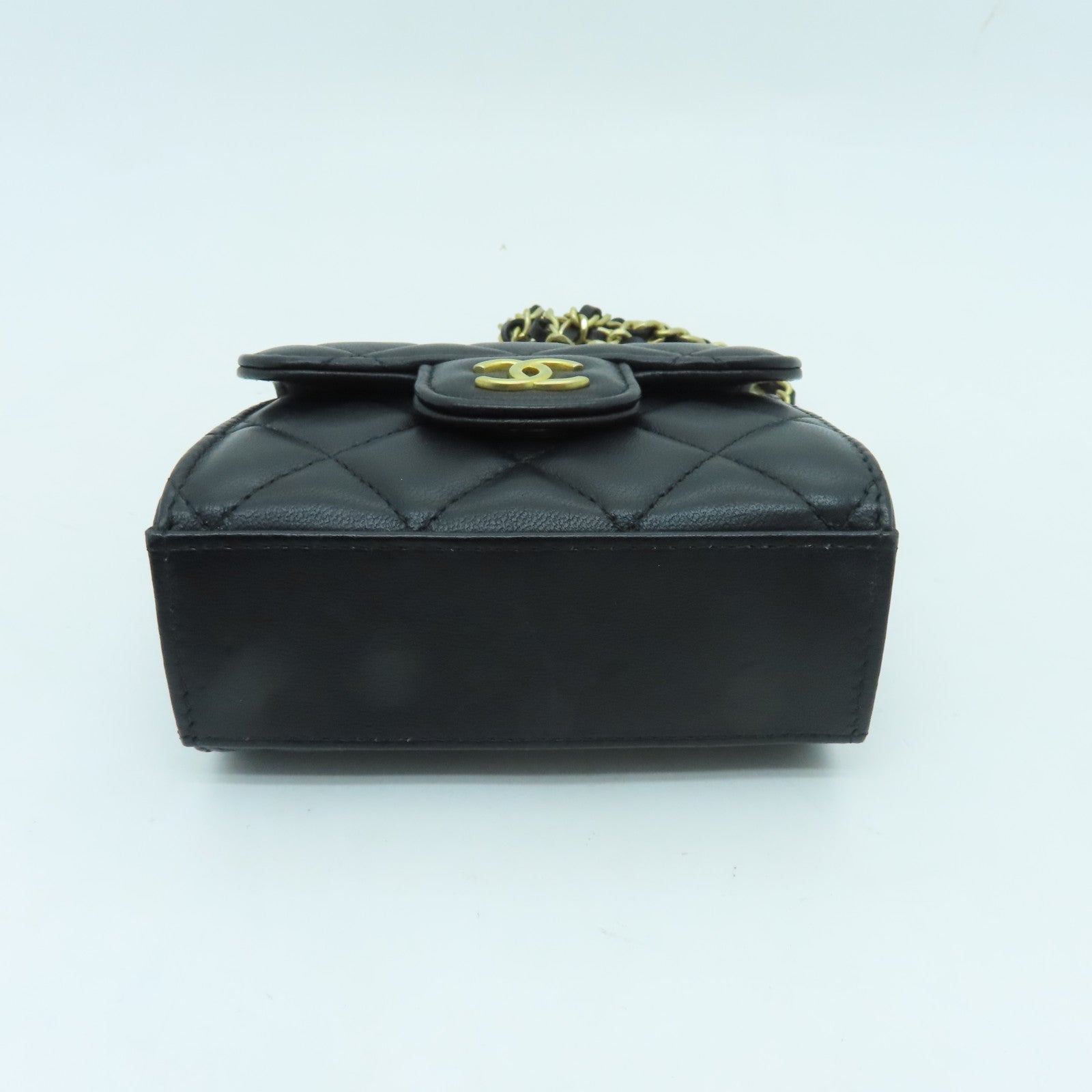 CHANEL 菱格羊皮皮革Chain Shoulder Bag金扣鏈帶肩背袋黑色