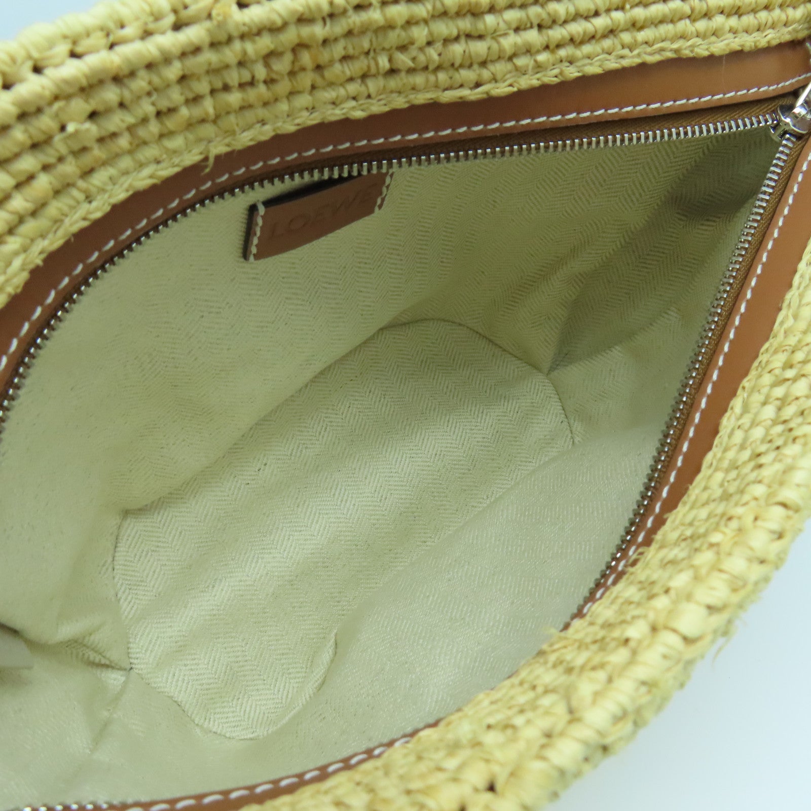 LOEWE 酒椰/皮革Basket Shoulder Bag銀扣肩背袋黃色/啡色