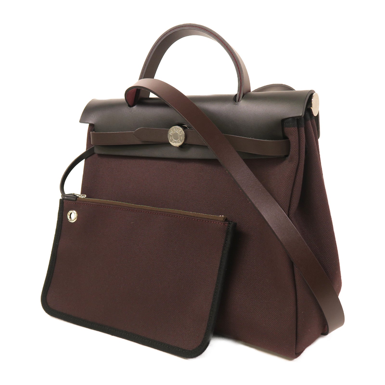 HERMES 帆布Herbag PM銀扣手挽肩背兩用袋Rough H