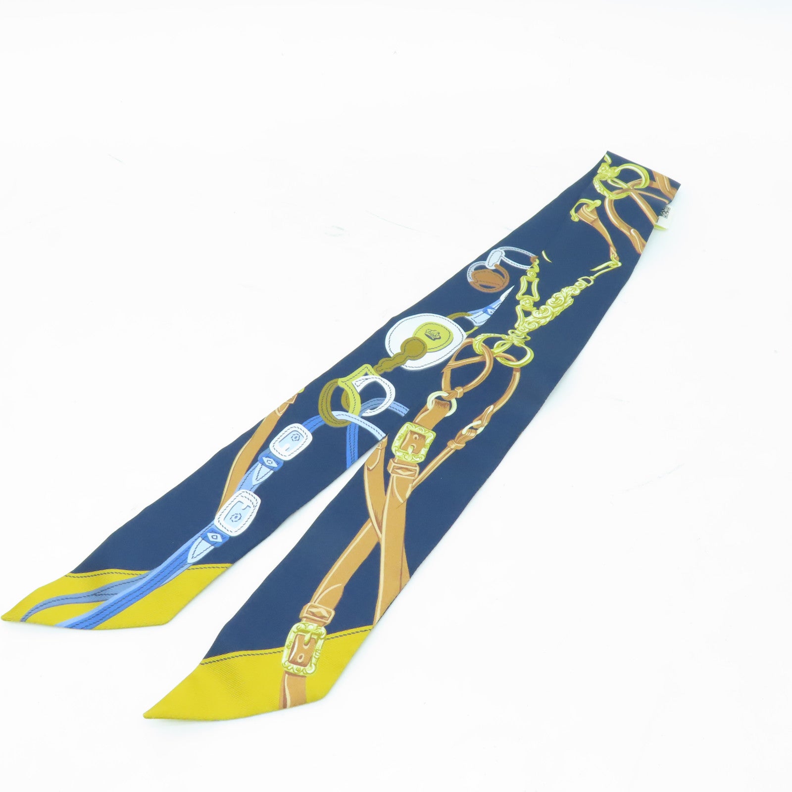 HERMES 【激減優惠】絲質Twilly絲巾深藍色/橙色/金色/啡色